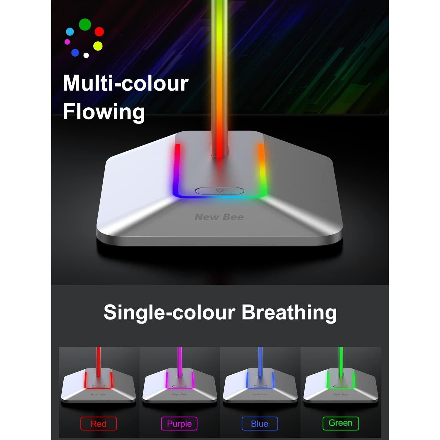 Soporte para Auriculares RGB New bee Z8 Plata con 2 Puertos USB