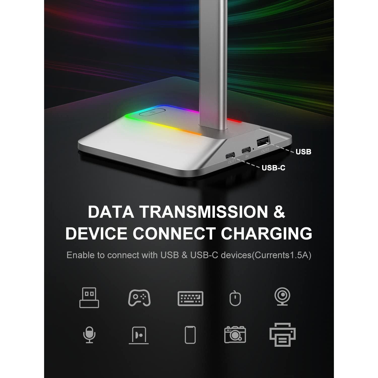 Soporte para Auriculares RGB New bee Z8 Plata con 2 Puertos USB