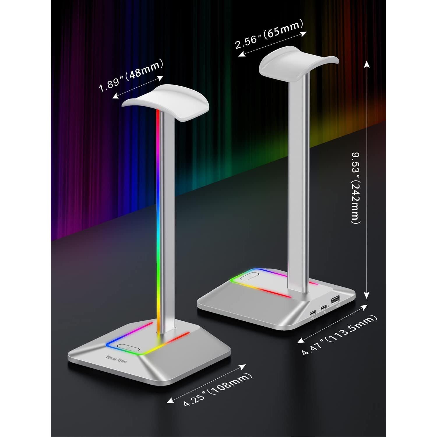 Soporte para Auriculares RGB New bee Z8 Plata con 2 Puertos USB