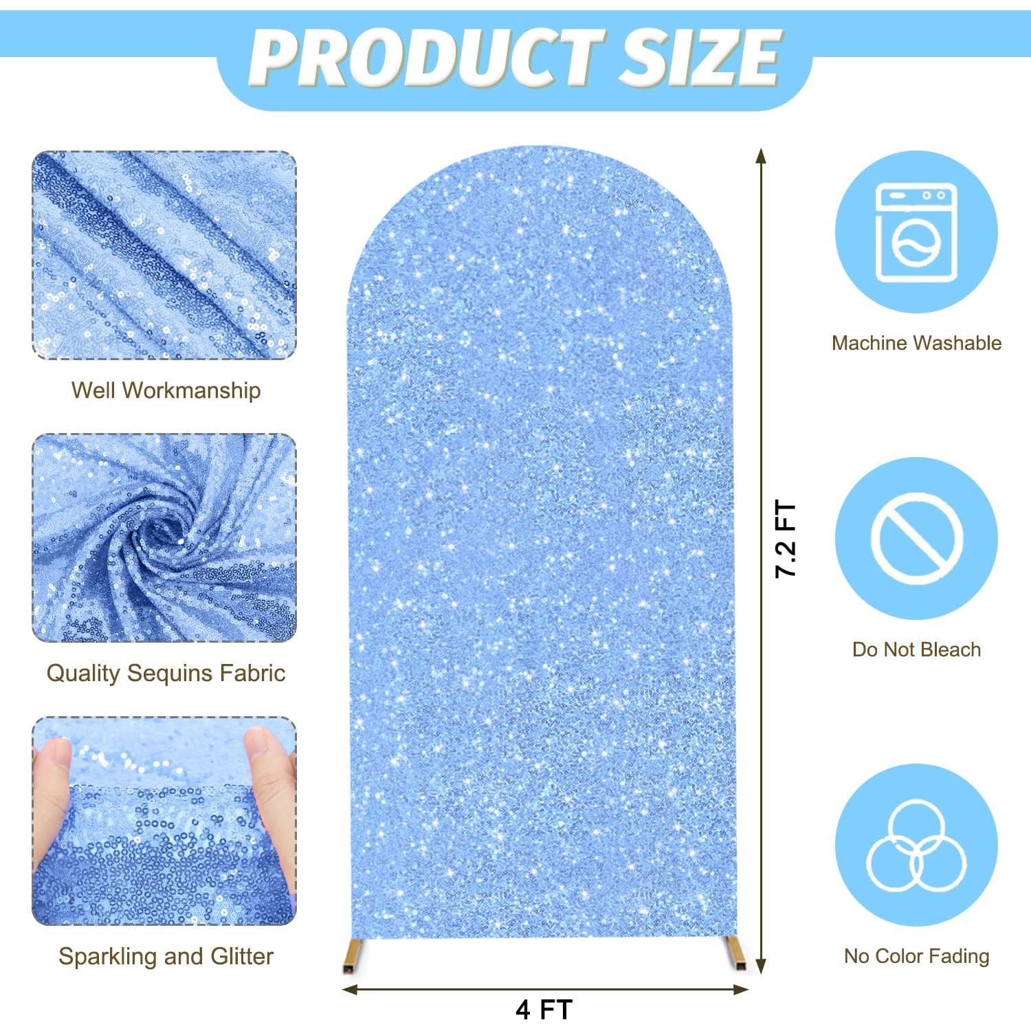 Cubierta de Arco Azul Claro MODFUNS 1.2x2.2m con Lentejuelas