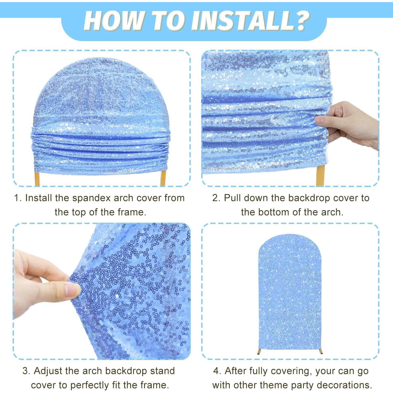 Cubierta de Arco Azul Claro MODFUNS 1.2x2.2m con Lentejuelas