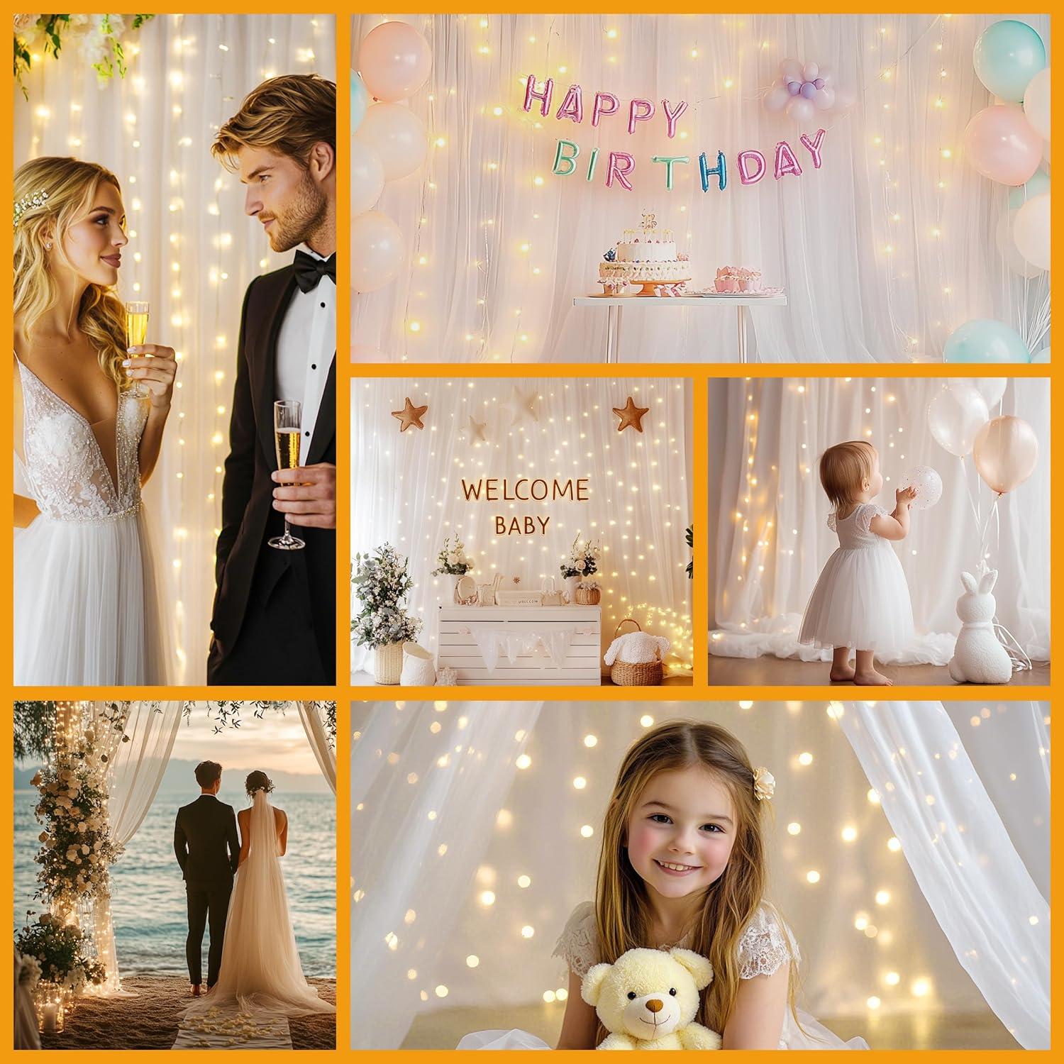 Telón de Tul Blanco con 300 Luces LED 3.05x3.05m HOLITS