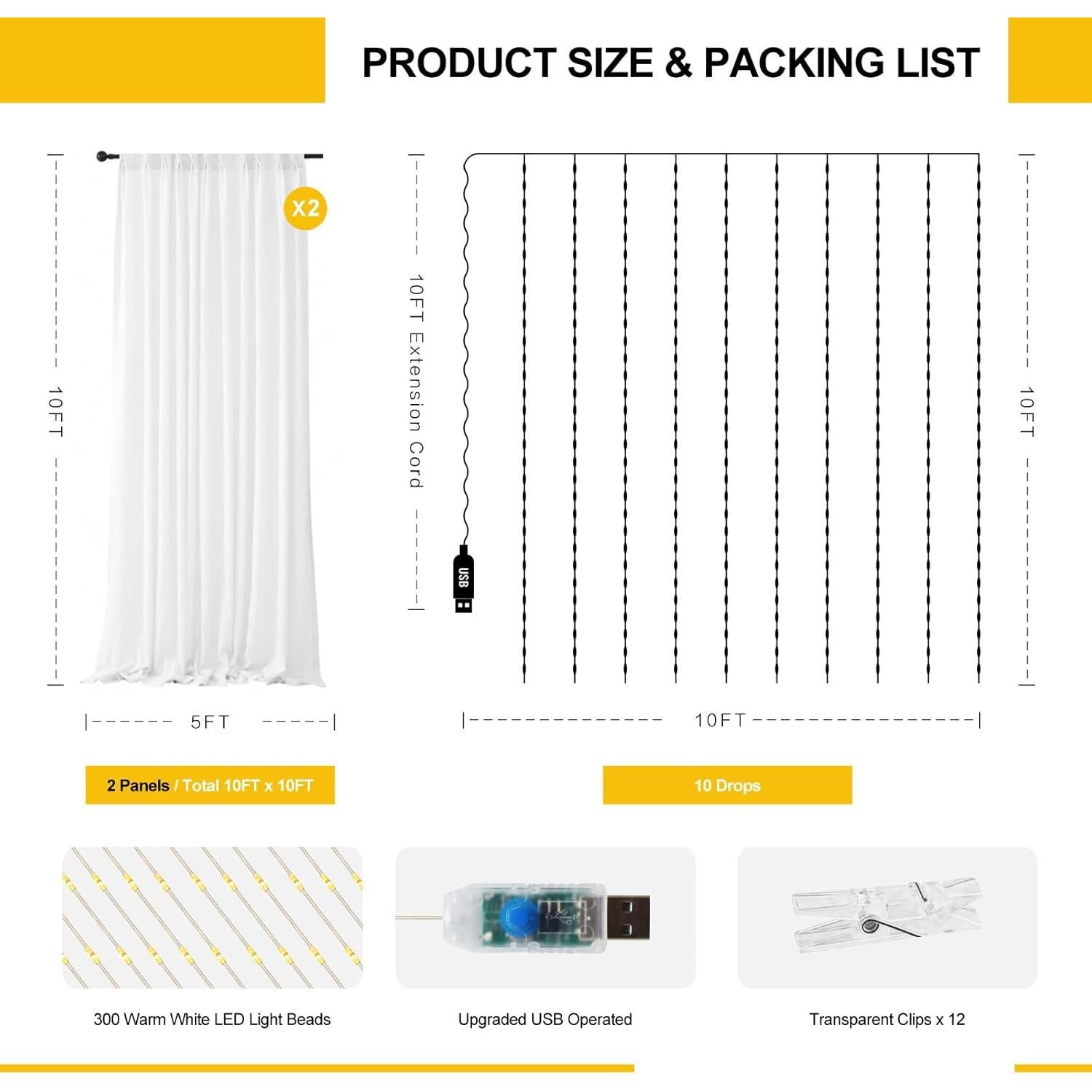 Telón de Tul Blanco con 300 Luces LED 3.05x3.05m HOLITS