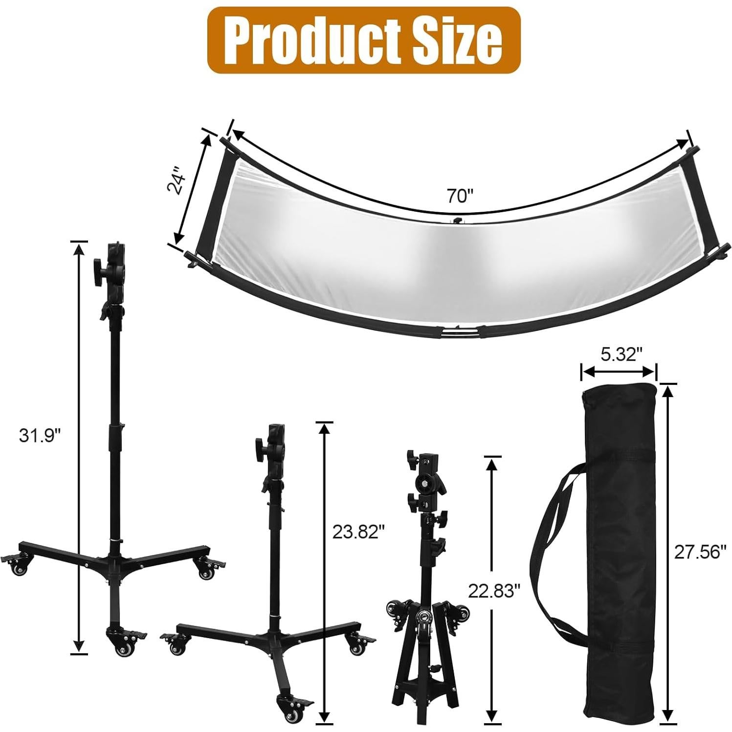 Reflector de Luz Clamshell 70"x24" MCCKLE con Soporte y Bolsa