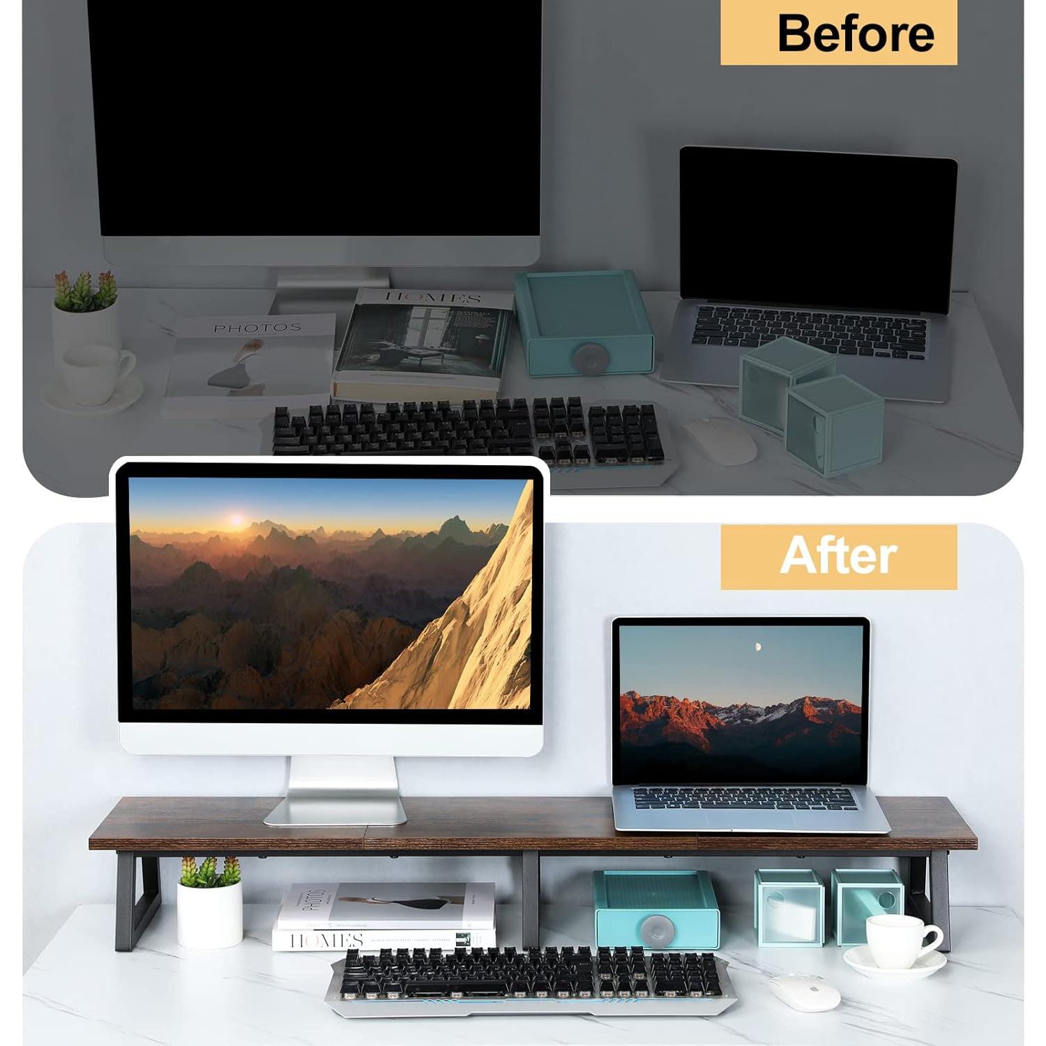 Soporte para Monitor Doble TEAMIX 106.68 cm Marrón Ergonómico