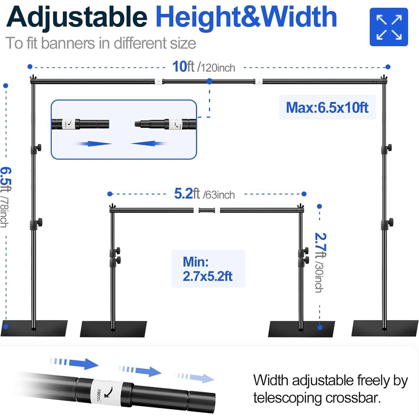 Soporte de Fondo Ajustable EMART 1.98x3.05m Metal Negro