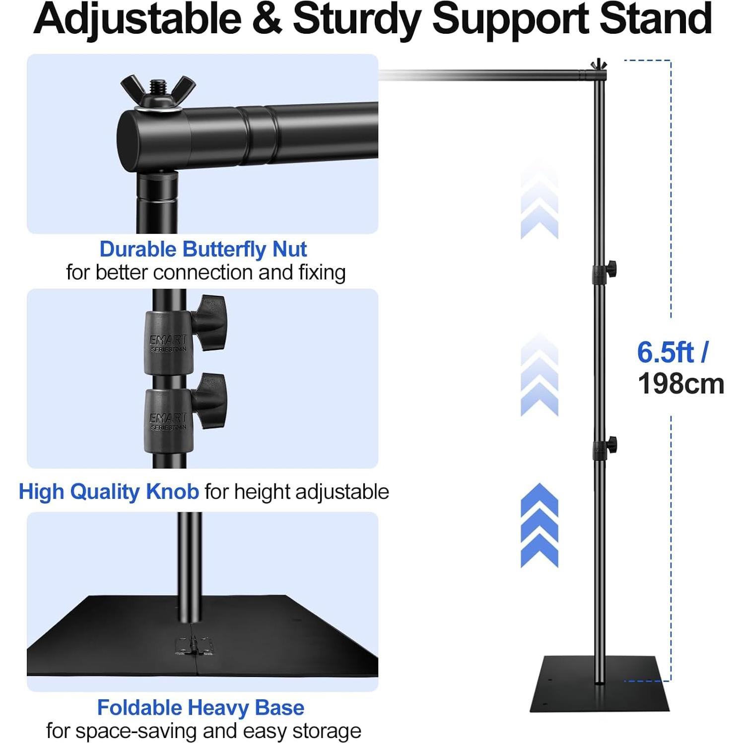 Soporte de Fondo Ajustable EMART 1.98x3.05m Metal Negro