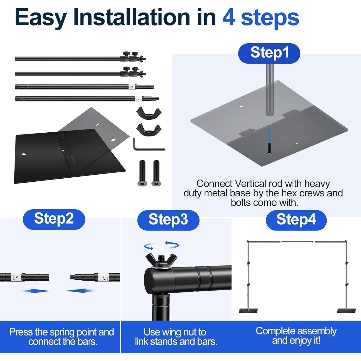 Soporte de Fondo Ajustable EMART 1.98x3.05m Metal Negro
