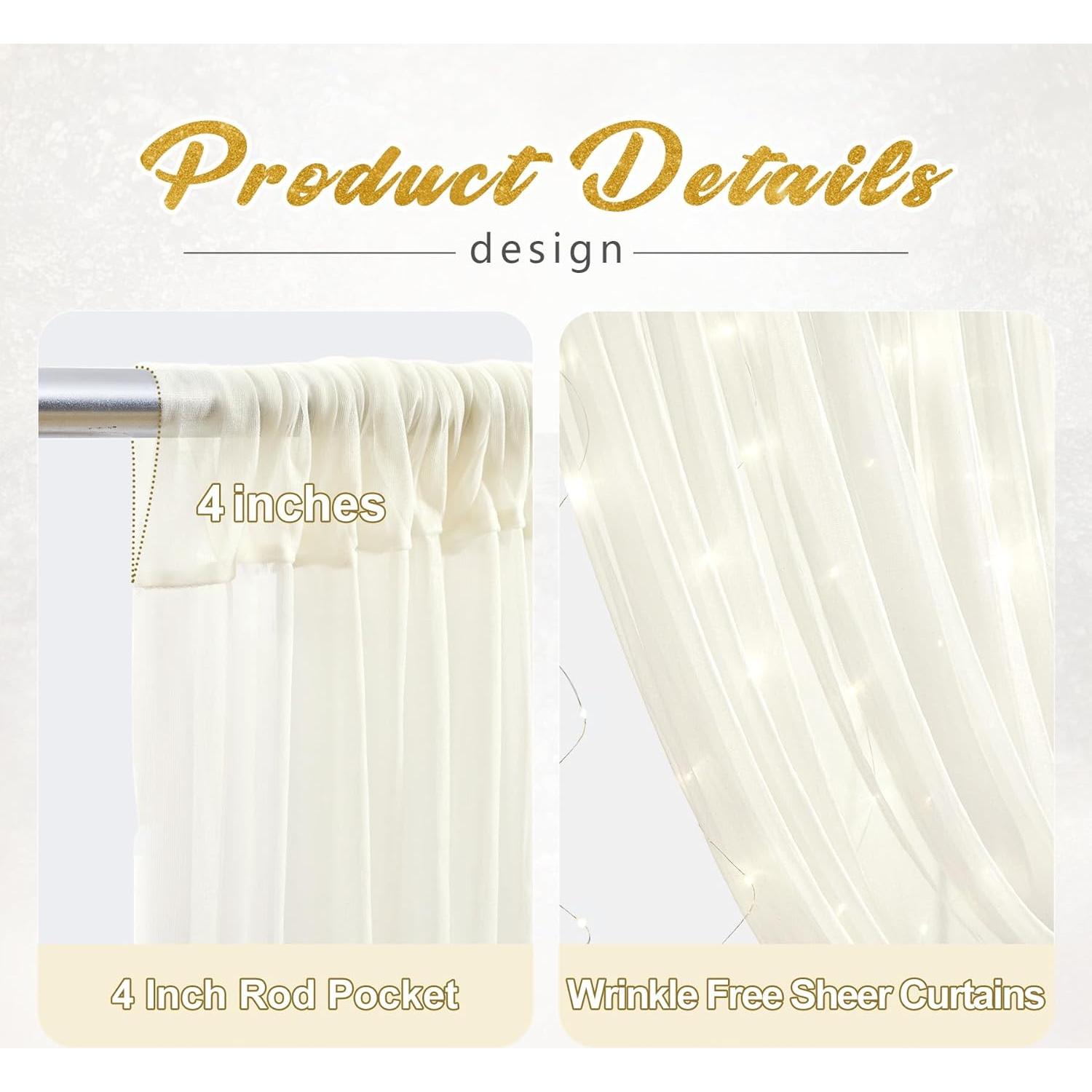 Cortina de tul marfil con luces LED 2 paneles 5x10 pies