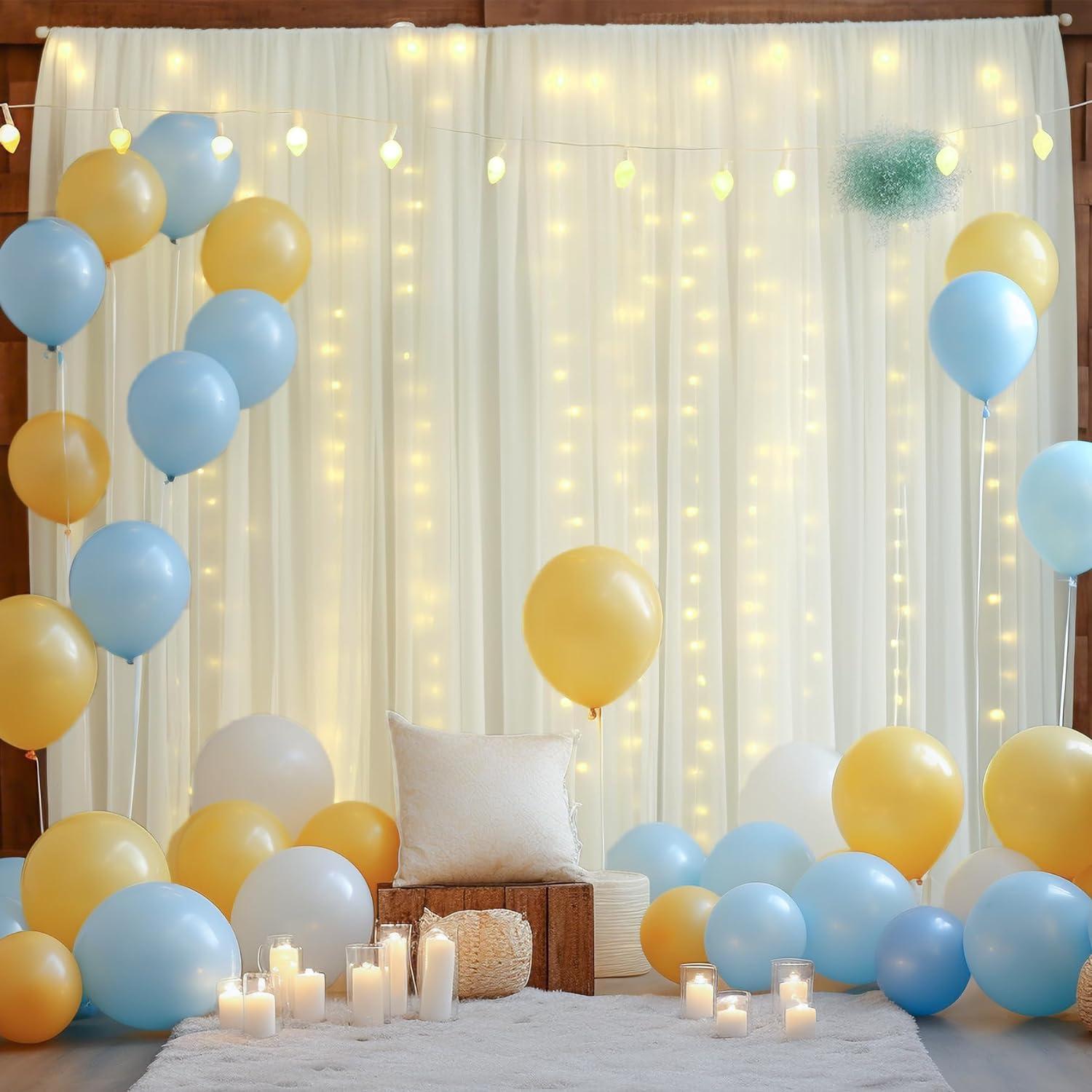 Cortina de tul marfil con luces LED 2 paneles 5x10 pies