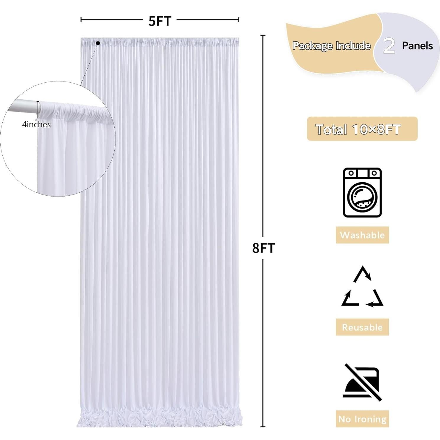 Cortina de Fondo Blanca Sin Arrugas 10x8FT Poliester Outpain