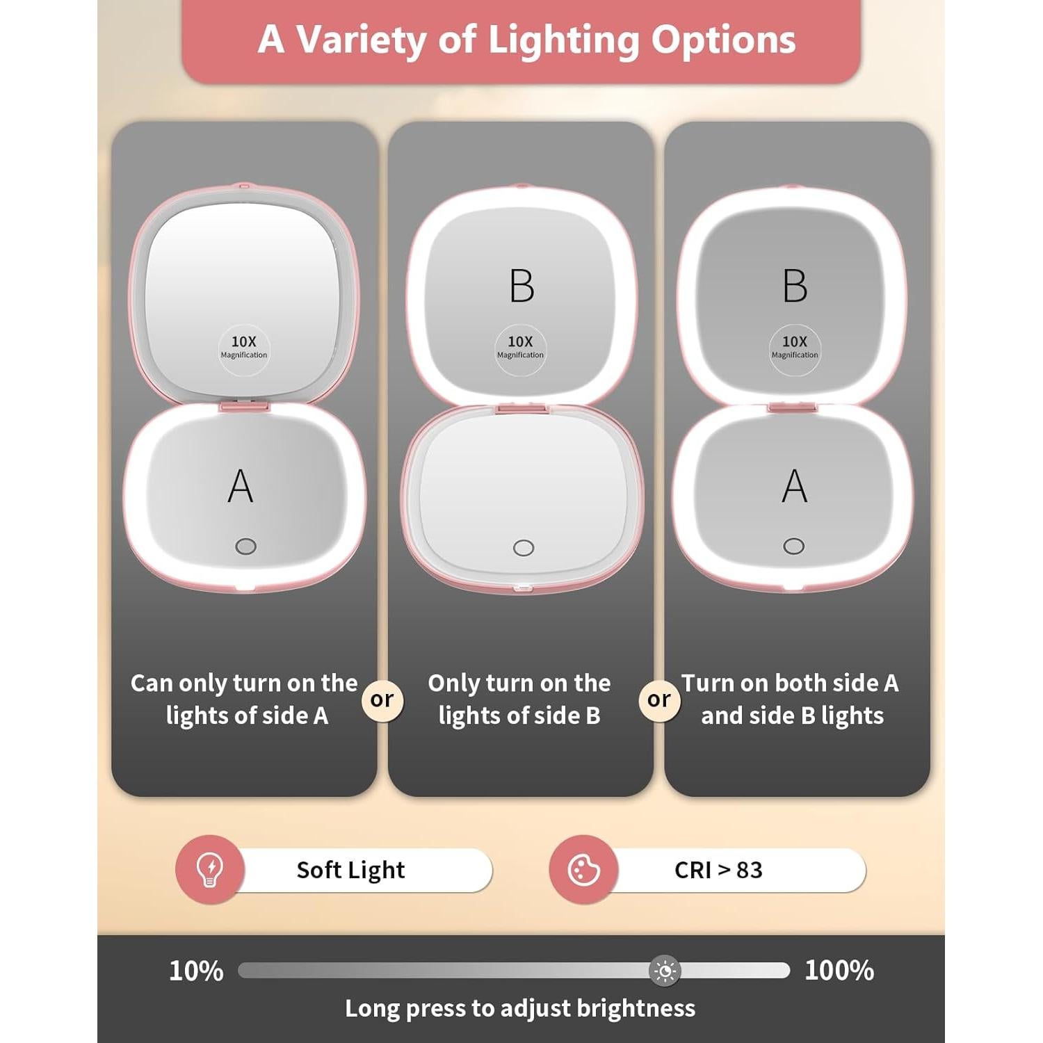 Espejo de Viaje Wobsion Oro Rosa 1x/10x con Luz LED