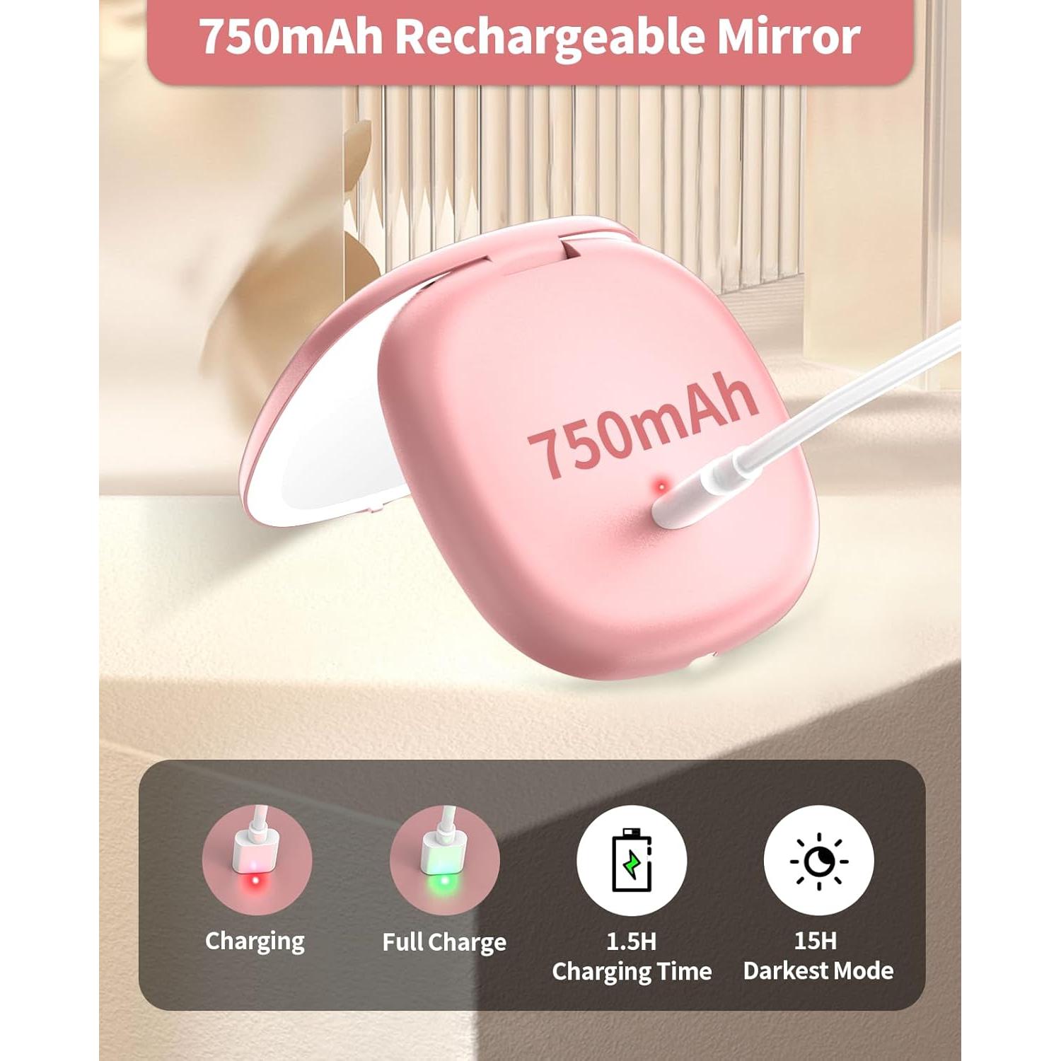 Espejo de Viaje Wobsion Oro Rosa 1x/10x con Luz LED