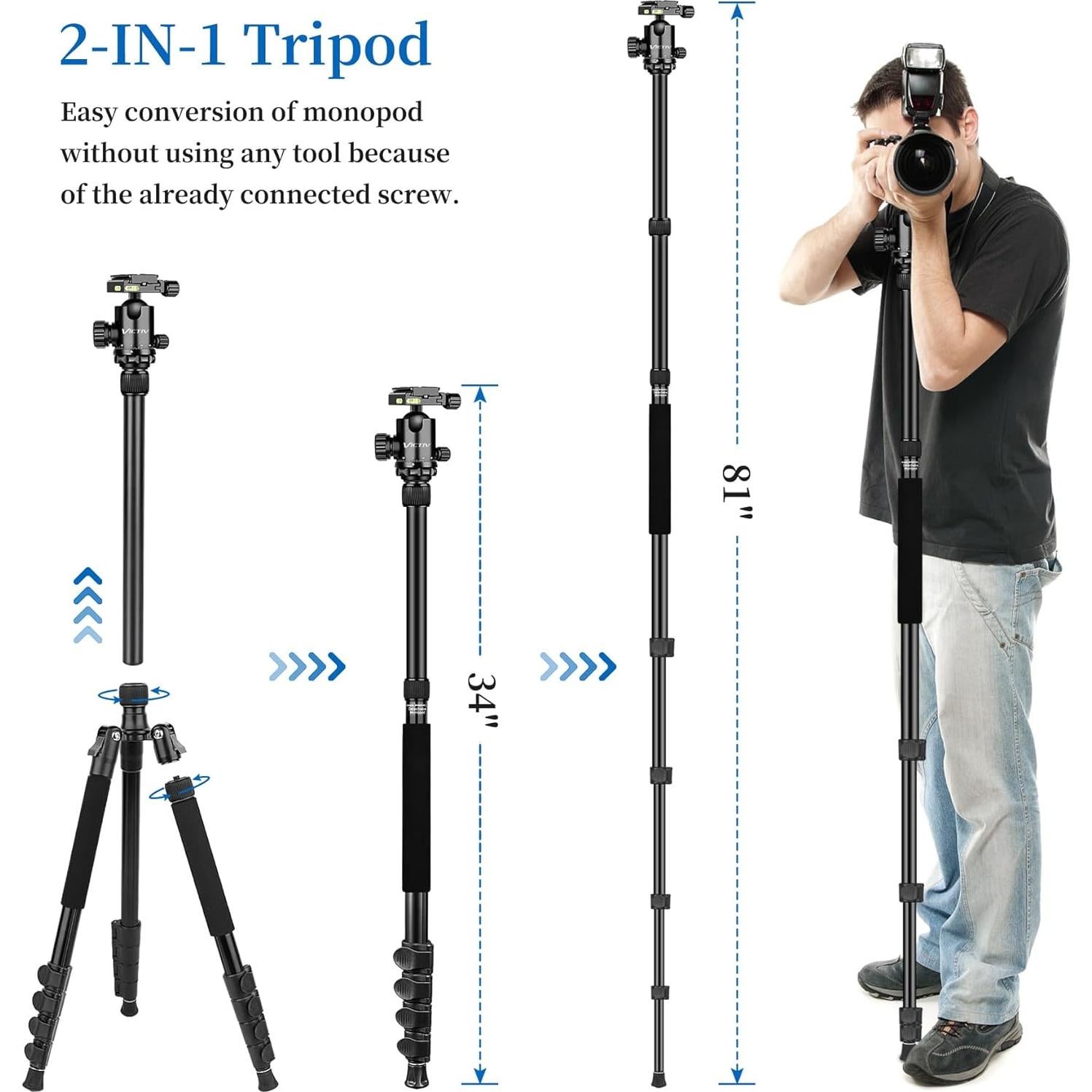 Trípode Profesional Victiv AT26 para Cámara 198 cm Aluminio