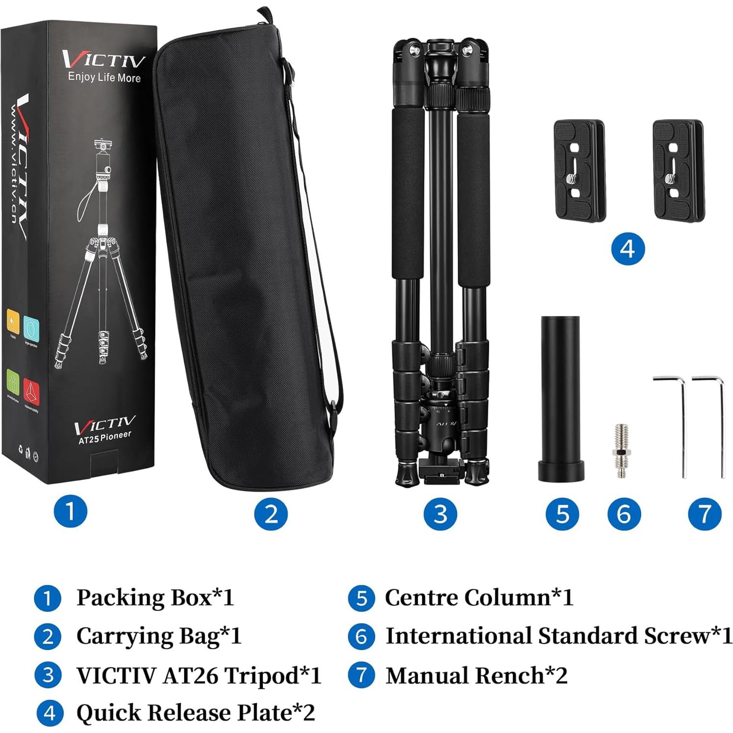 Trípode Profesional Victiv AT26 para Cámara 198 cm Aluminio