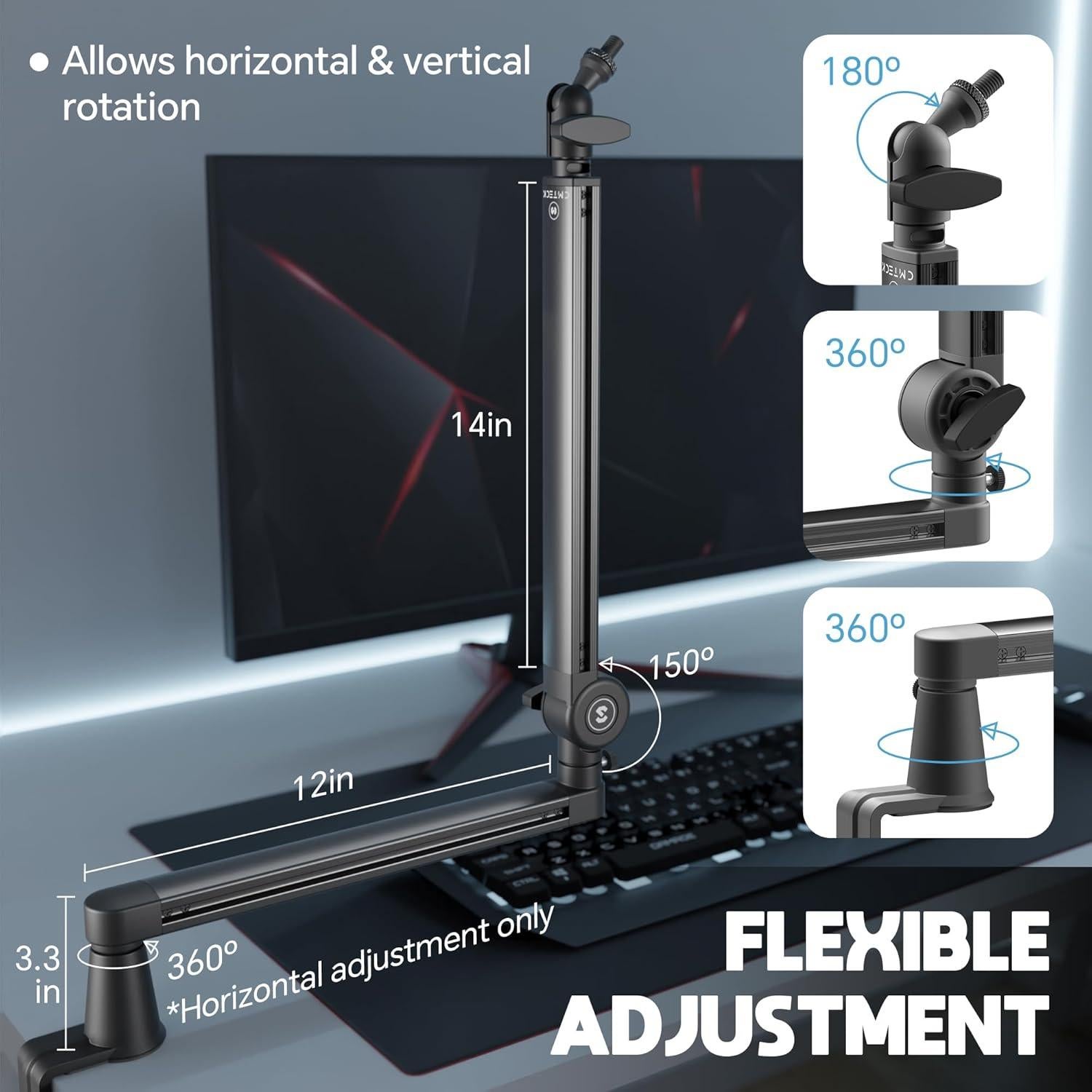 Brazo de Micrófono Ajustable CMTECK AR-16 con Elevador 15cm