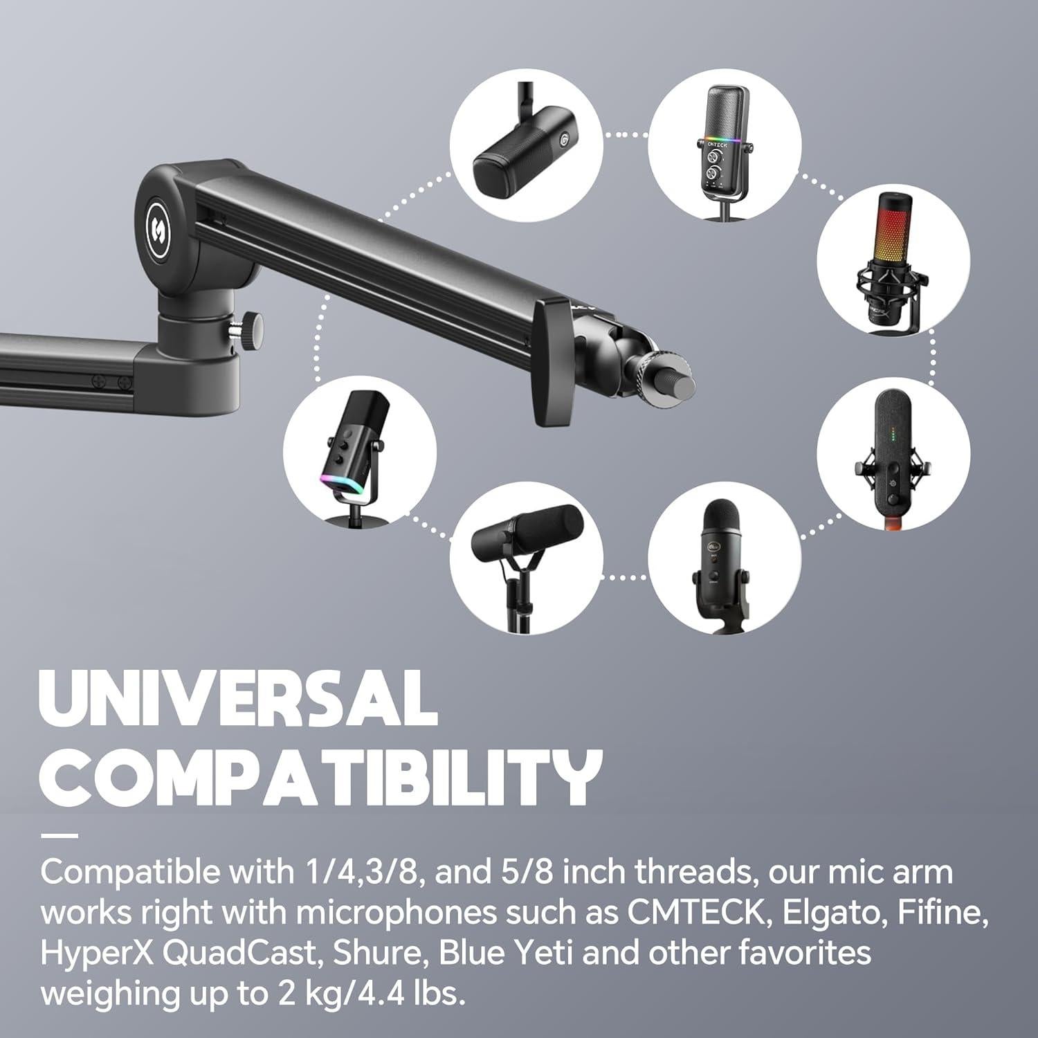 Brazo de Micrófono Ajustable CMTECK AR-16 con Elevador 15cm