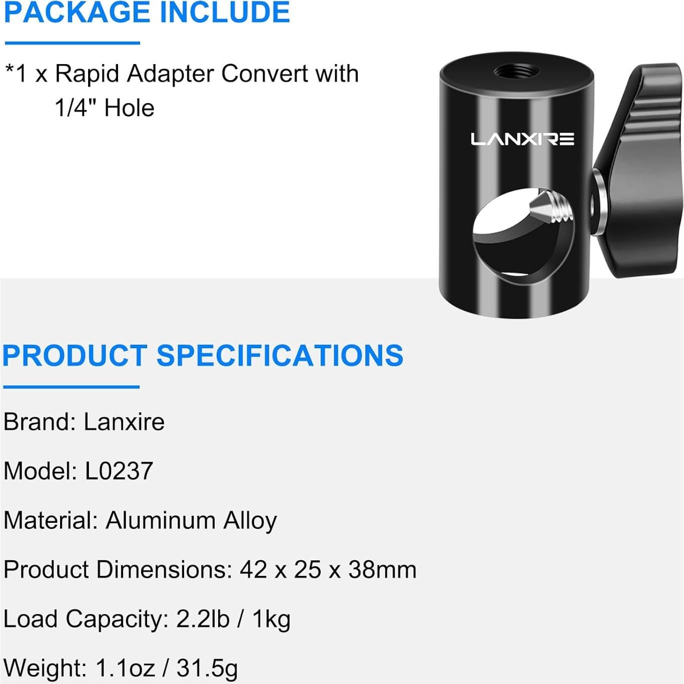 Adaptador de Montaje Lanxire 16mm con Tornillo 1/4" para Luz