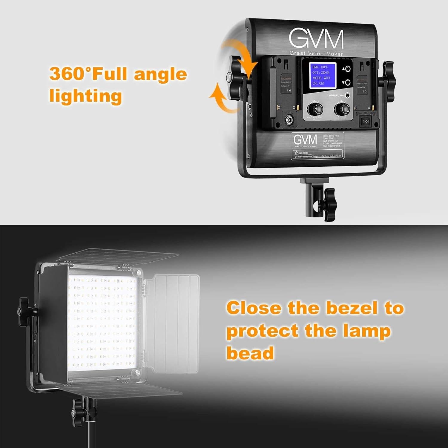 Luz de Video LED RGB GVM 800D con Control APP 40W