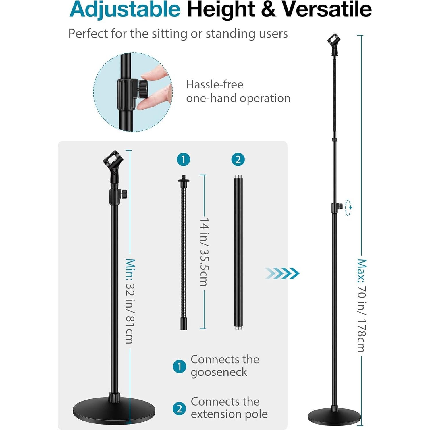 Soporte de Micrófono InnoGear Ajustable 81-178 cm con Base Ponderada