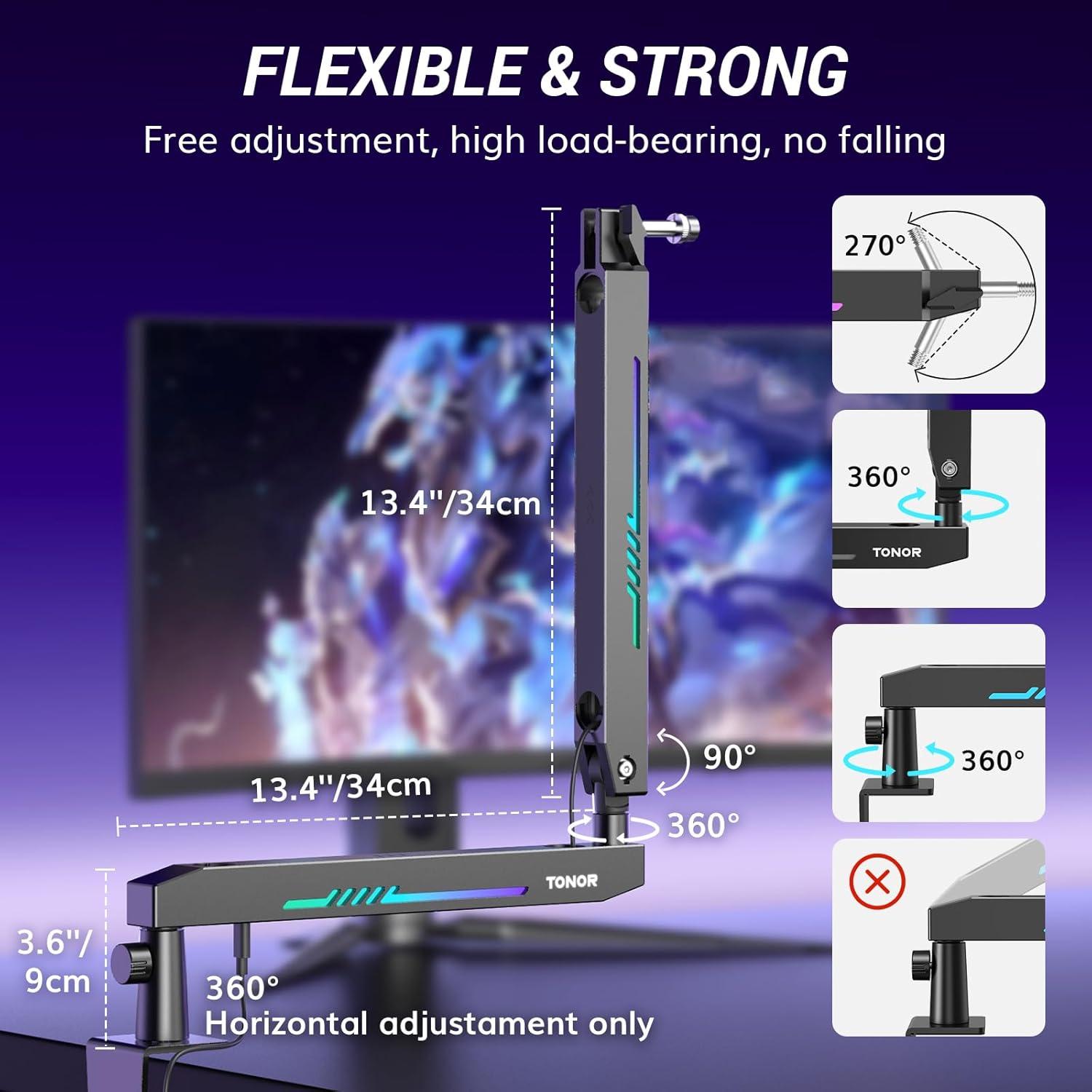 Brazo de Micrófono RGB TONOR T90LP, Soporte Bajo 1.5kg