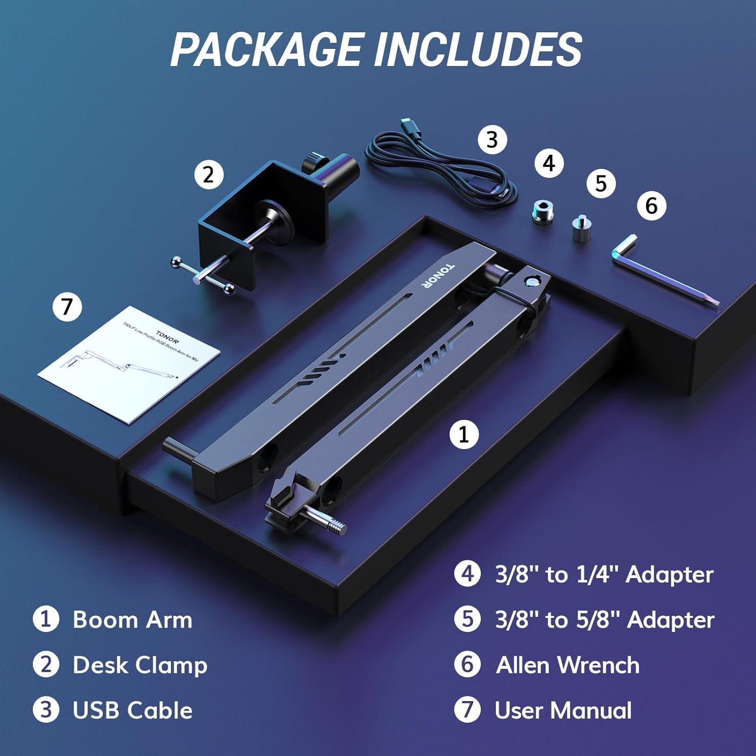 Brazo de Micrófono RGB TONOR T90LP, Soporte Bajo 1.5kg