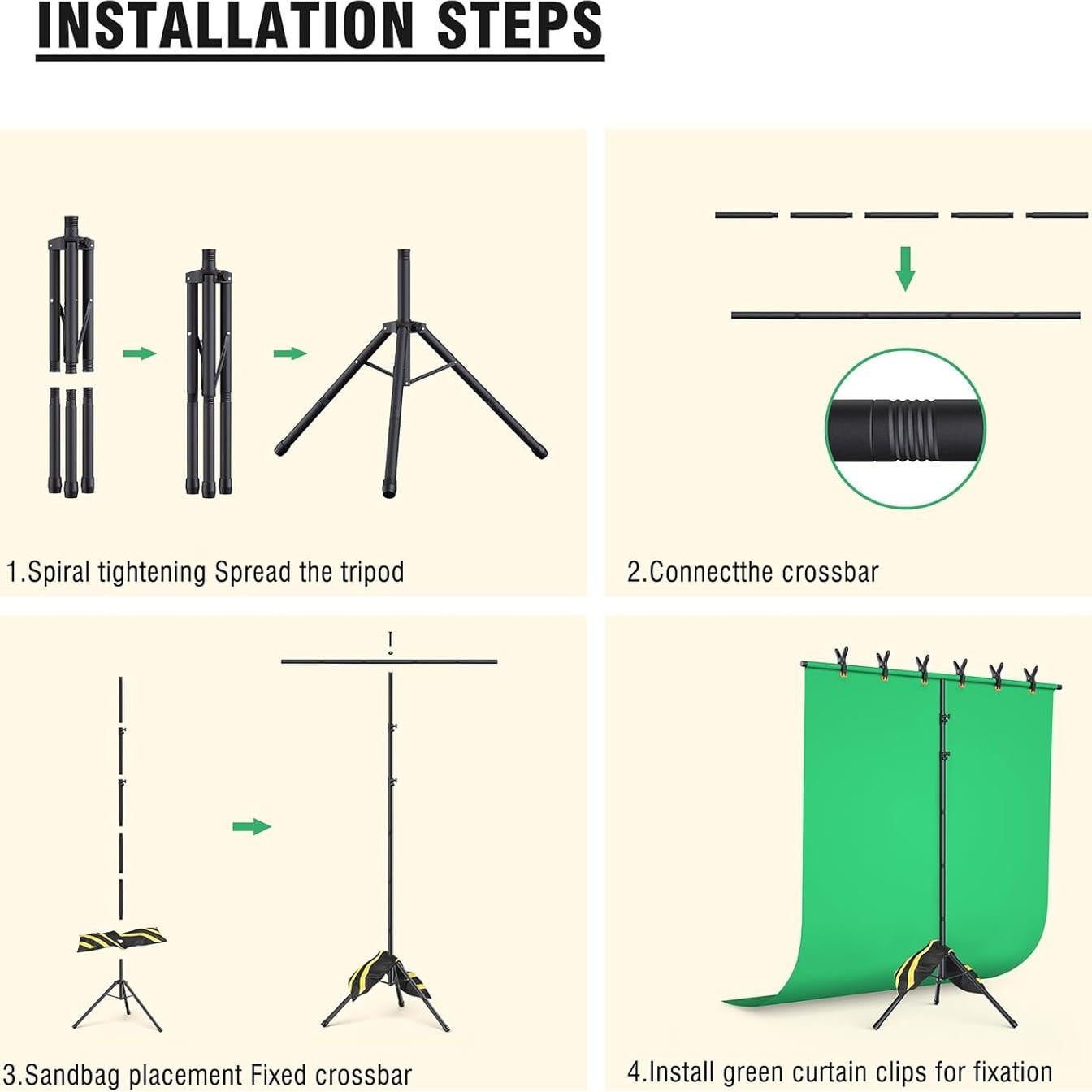 Kit de Fondo Verde Portátil Forlogic 2.44x1.62m con Soporte Ajustable