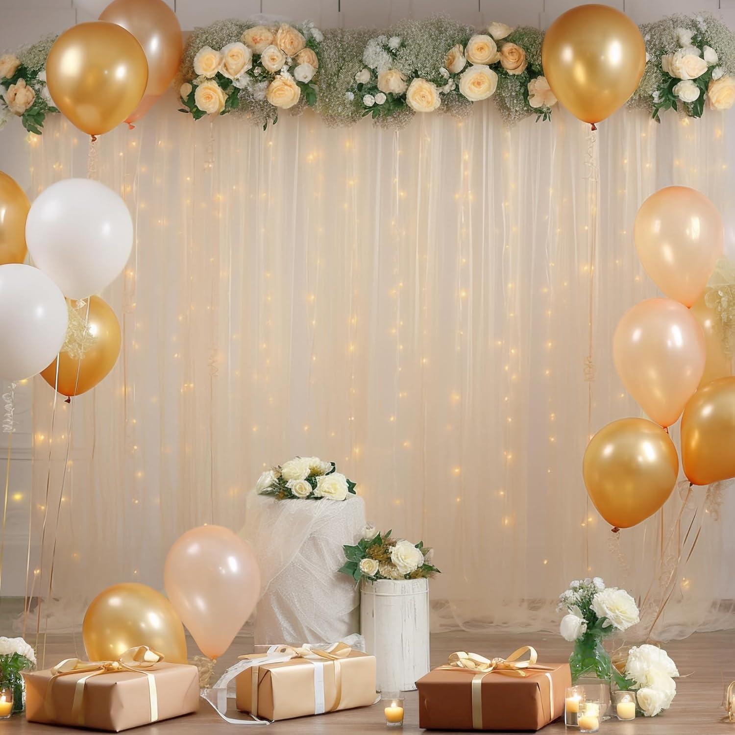 Cortina de Tulle Champagne 3.05x3.05m con Luces para Fiestas