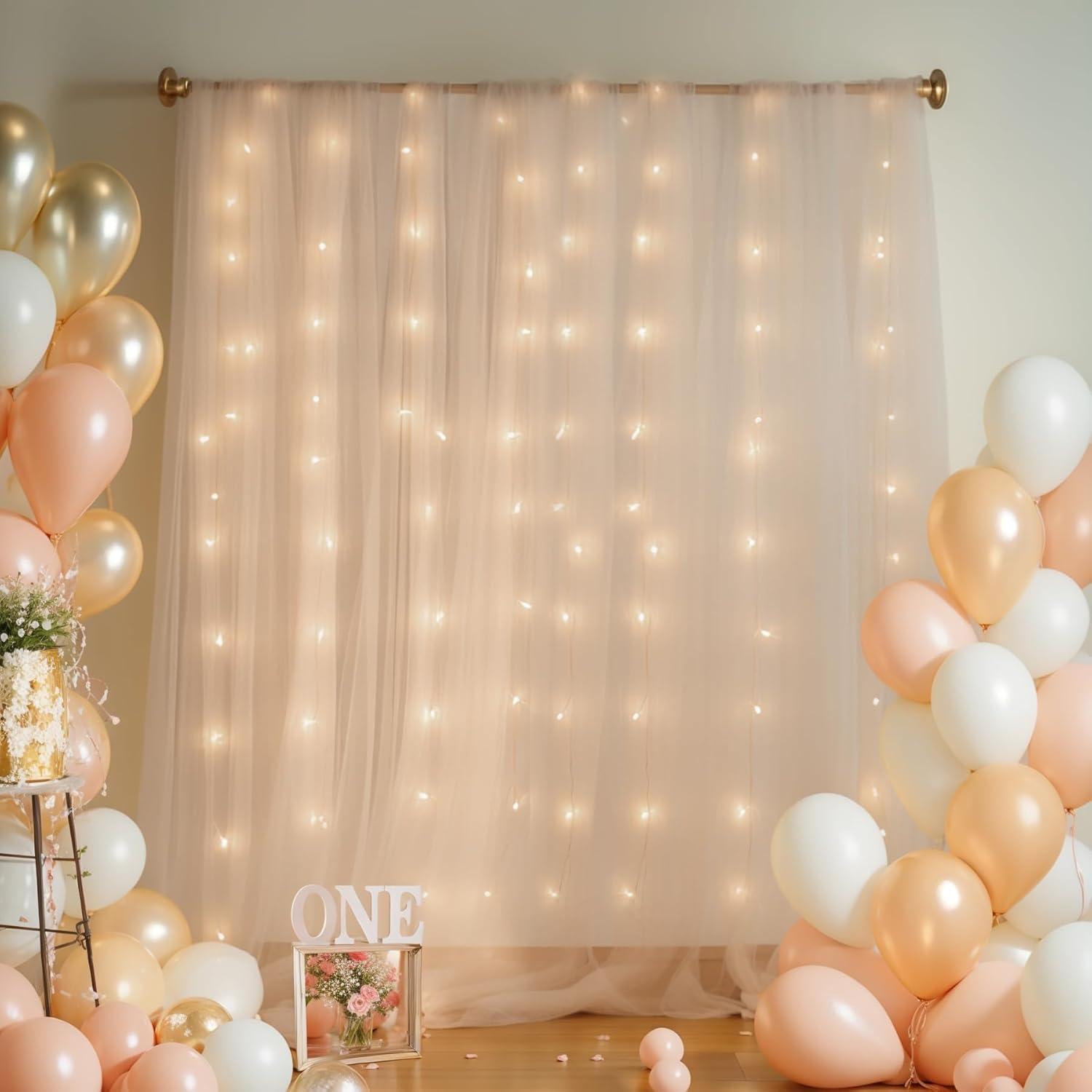 Cortina de Tulle Champagne 3.05x3.05m con Luces para Fiestas