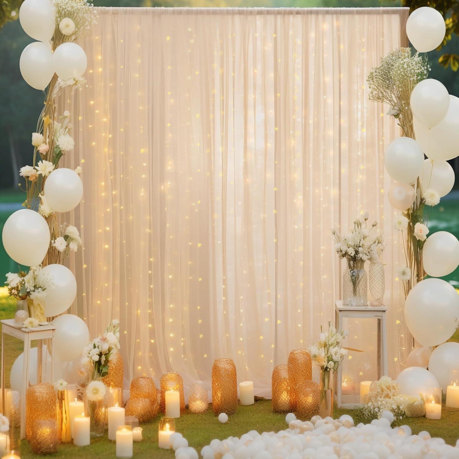 Cortina de Tulle Champagne 3.05x3.05m con Luces para Fiestas