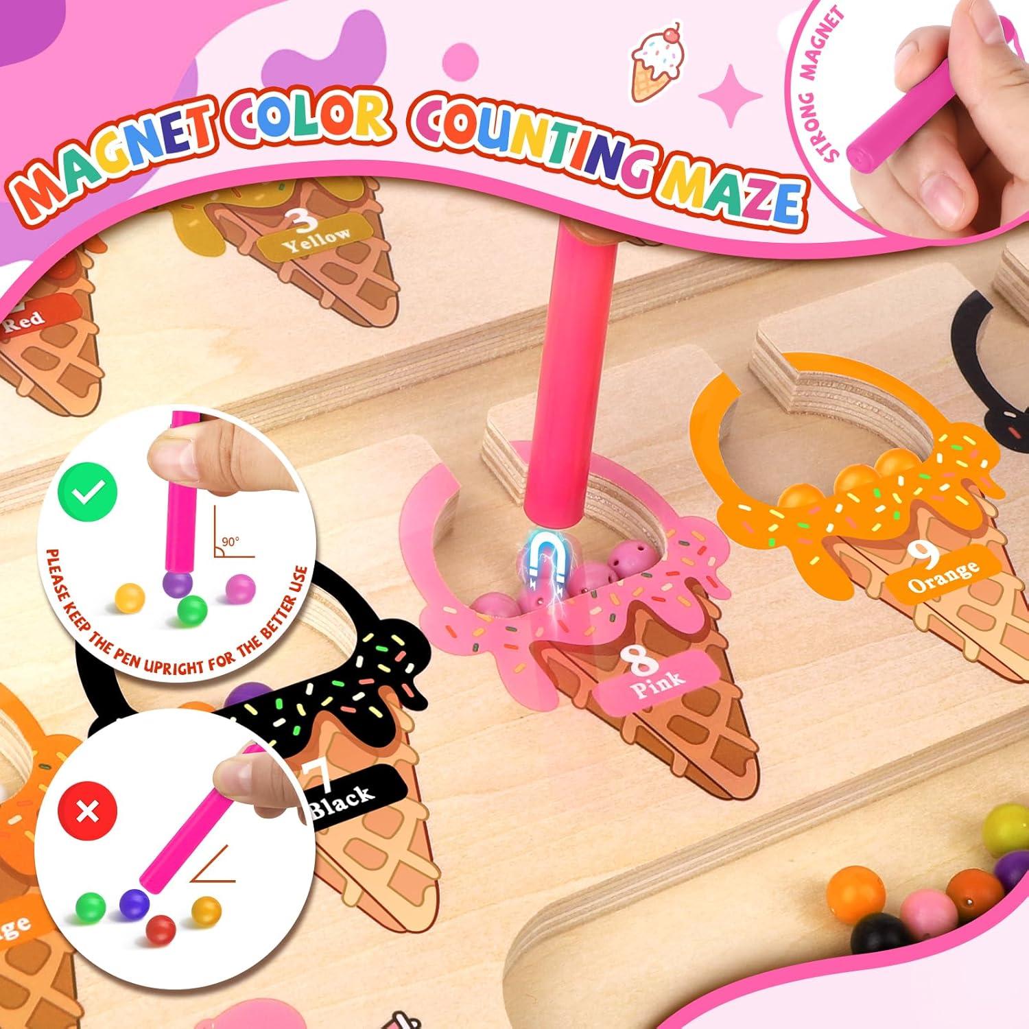 Magnetic Color and Number Maze,Montessori Toy for 2-5 Years Old Girls,Wooden Magnet Balls Puzzles,Toddler Busy Board Game,Preschool Learning Activities,Christmas & Birthday Gift for Kids