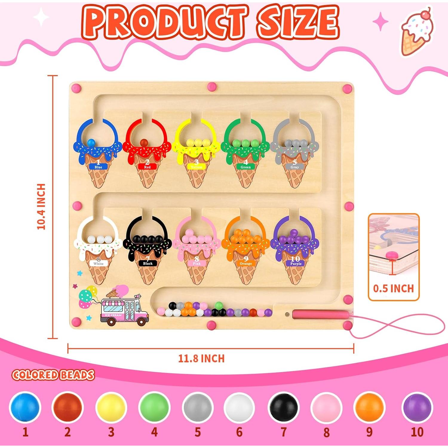 Magnetic Color and Number Maze,Montessori Toy for 2-5 Years Old Girls,Wooden Magnet Balls Puzzles,Toddler Busy Board Game,Preschool Learning Activities,Christmas & Birthday Gift for Kids