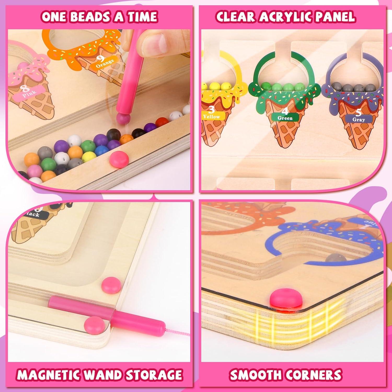 Magnetic Color and Number Maze,Montessori Toy for 2-5 Years Old Girls,Wooden Magnet Balls Puzzles,Toddler Busy Board Game,Preschool Learning Activities,Christmas & Birthday Gift for Kids