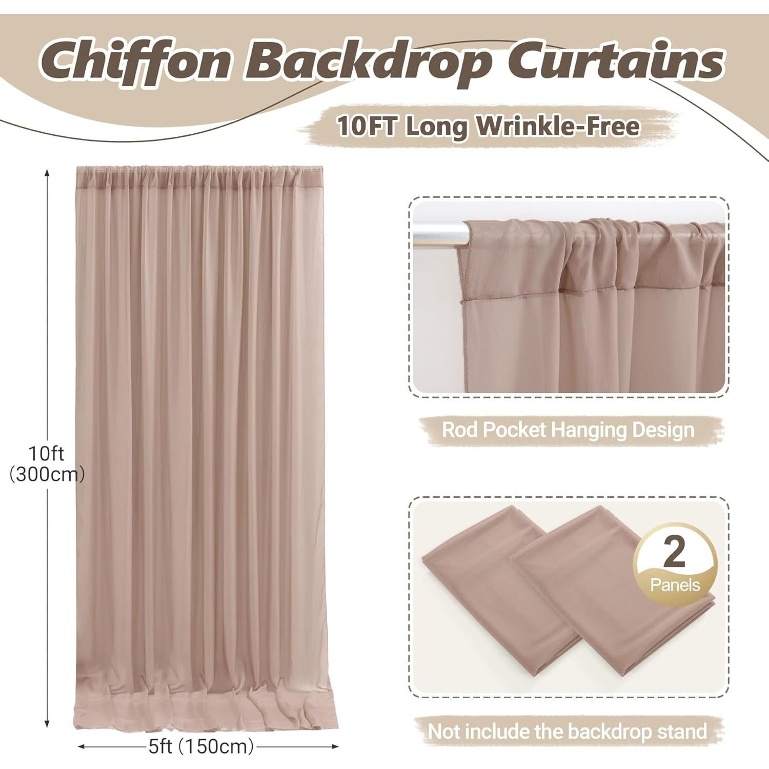 Cortinas de fondo taupe Wish Care 1.52m x 3.05m, chiffon