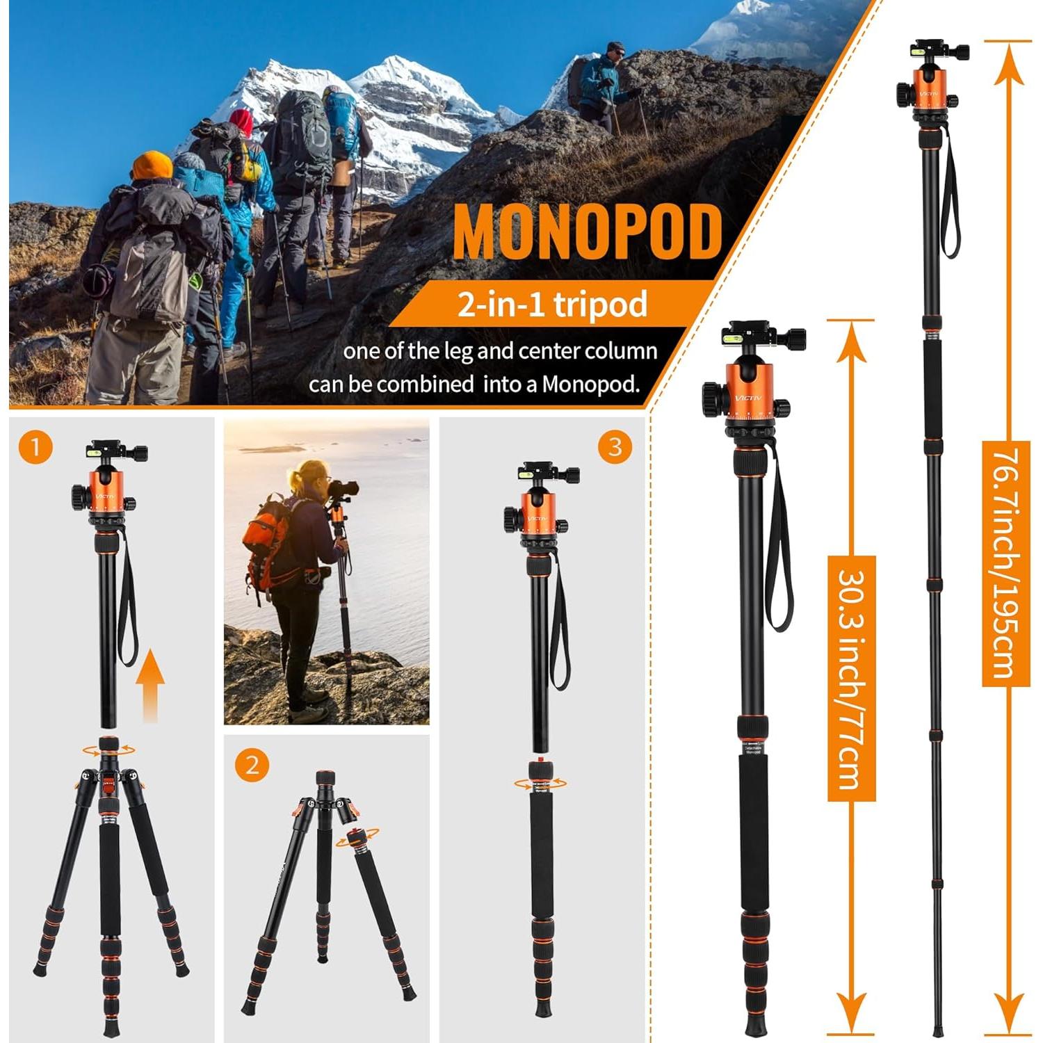 Trípode Profesional Victiv AT40 de Aluminio 1.79kg 80cm