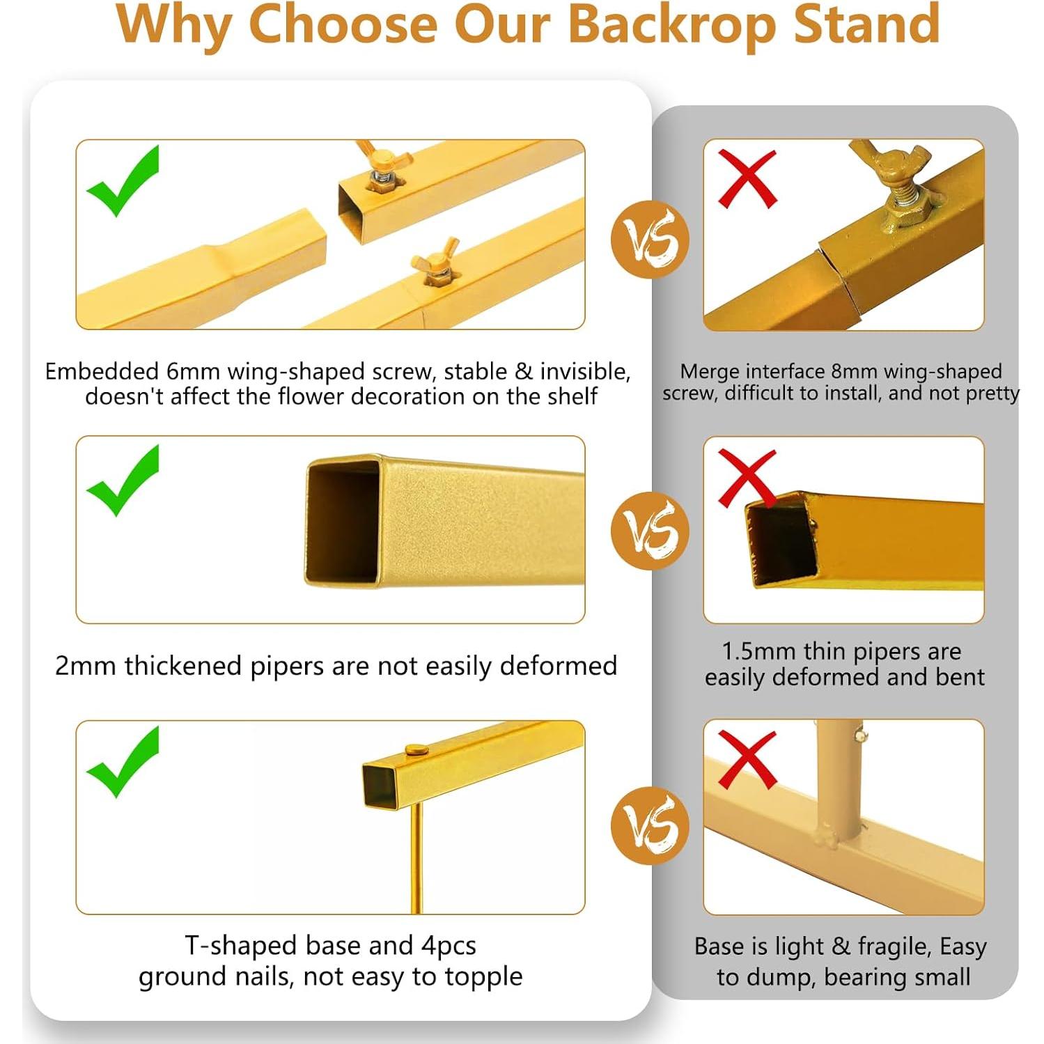 Soporte de Fondo Cuadrado Dorado LMEBE 2 Piezas 2x1.68M