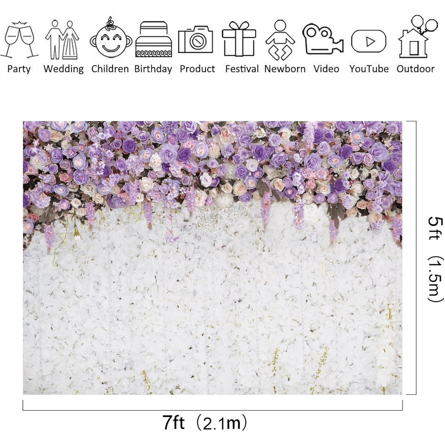 Fondo de Ducha Nupcial Floral Riyidecor 2.44x1.83m Poliester