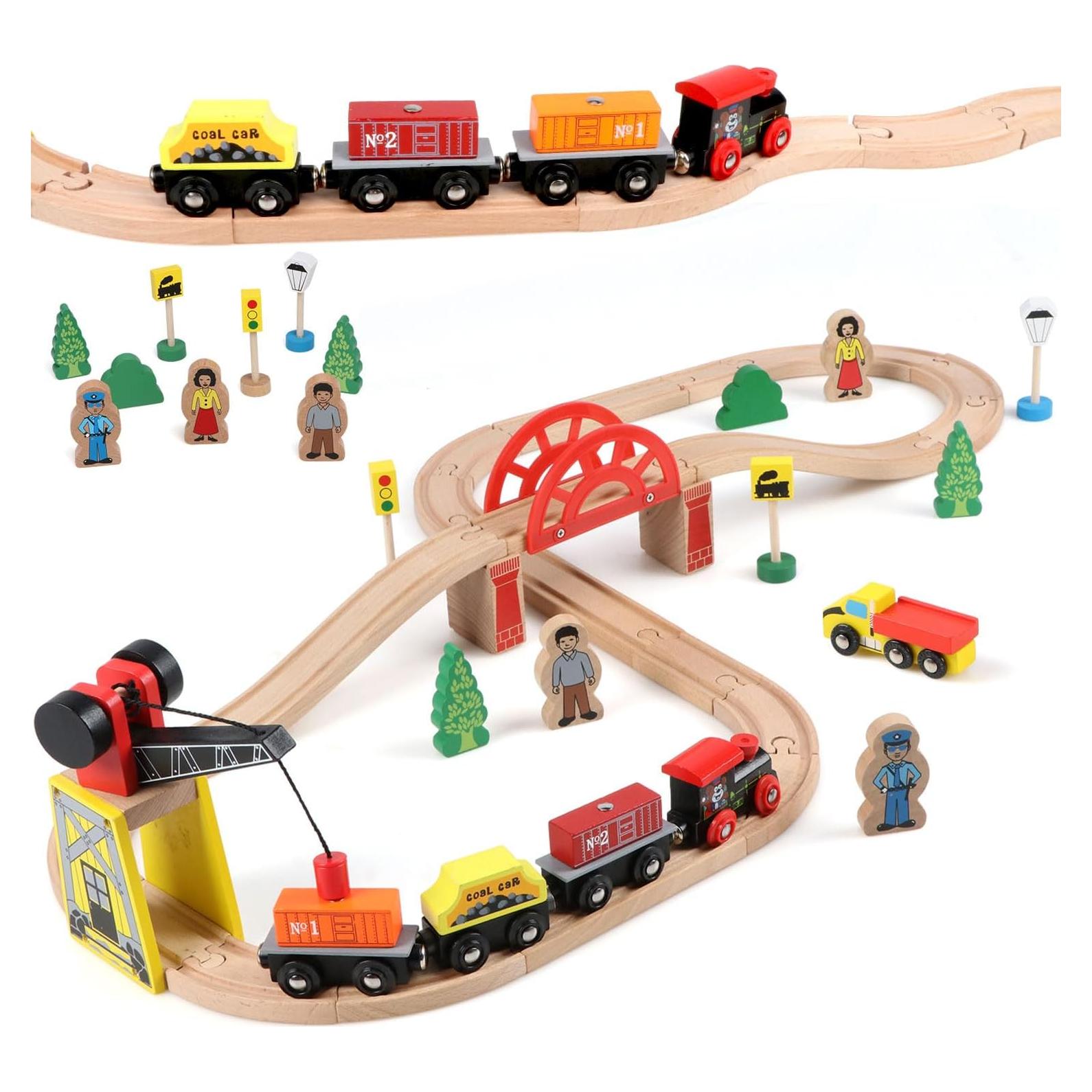 Juego de Tren de Madera Qilay 39 Piezas para Niños 3-6 Años