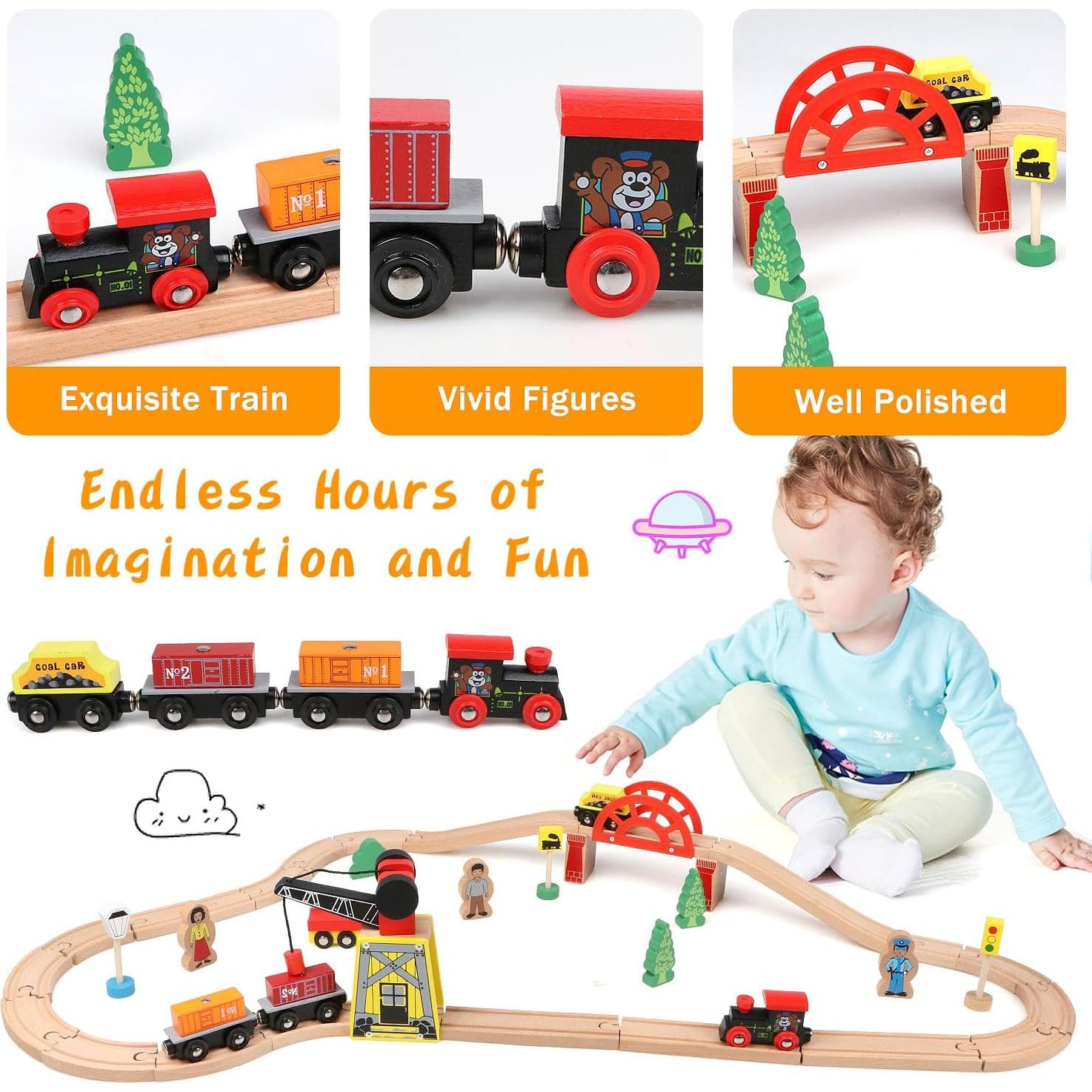 Juego de Tren de Madera Qilay 39 Piezas para Niños 3-6 Años