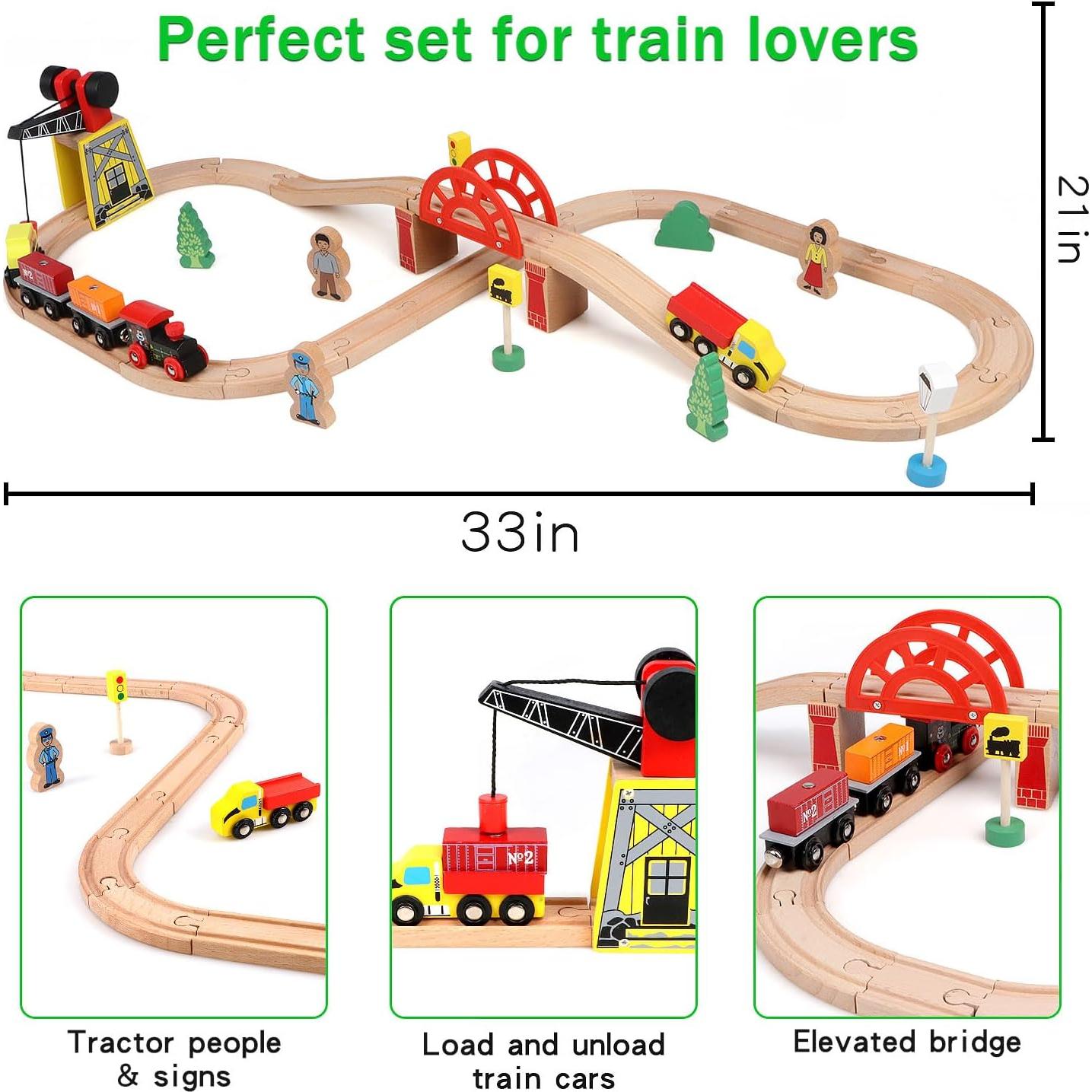 Juego de Tren de Madera Qilay 39 Piezas para Niños 3-6 Años