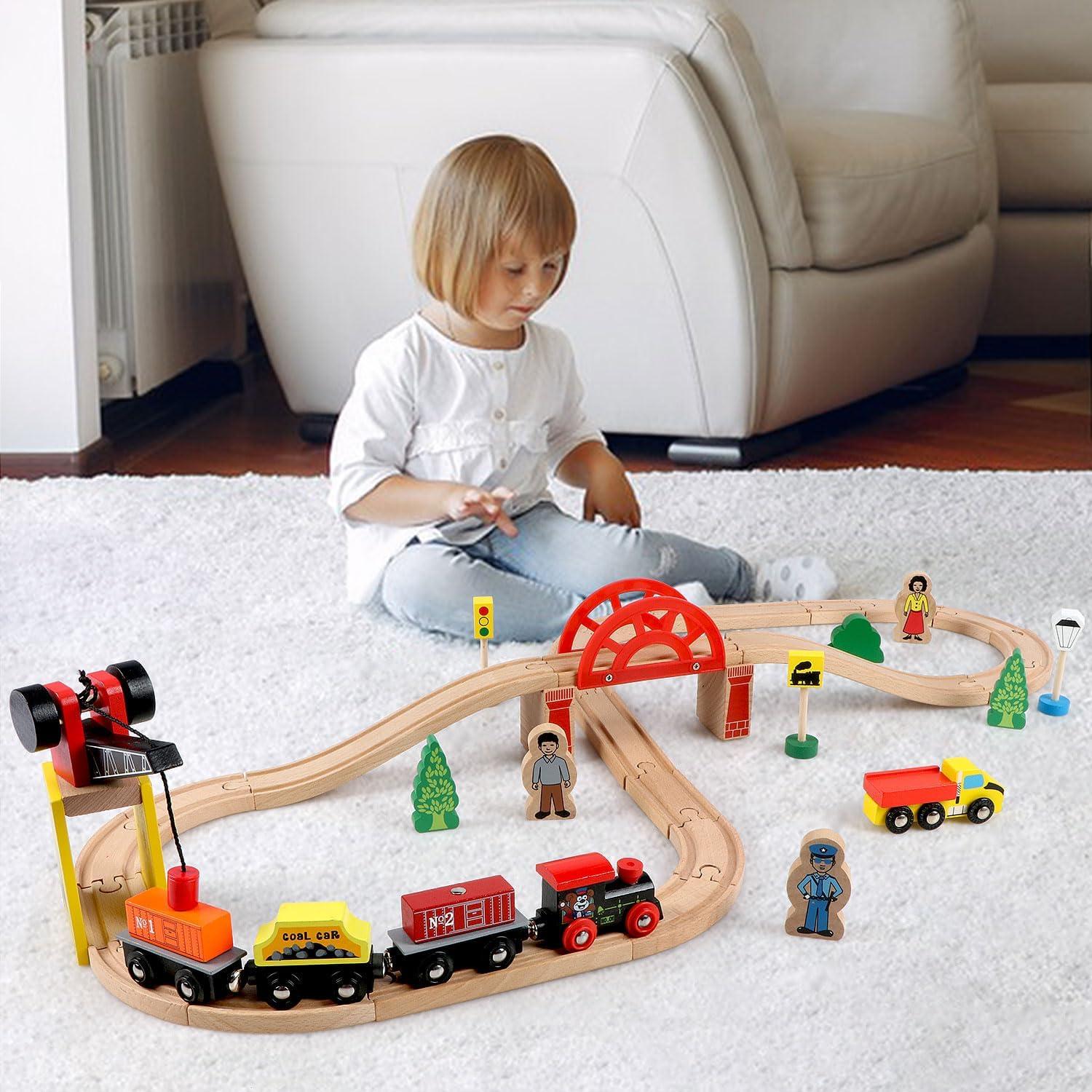 Juego de Tren de Madera Qilay 39 Piezas para Niños 3-6 Años