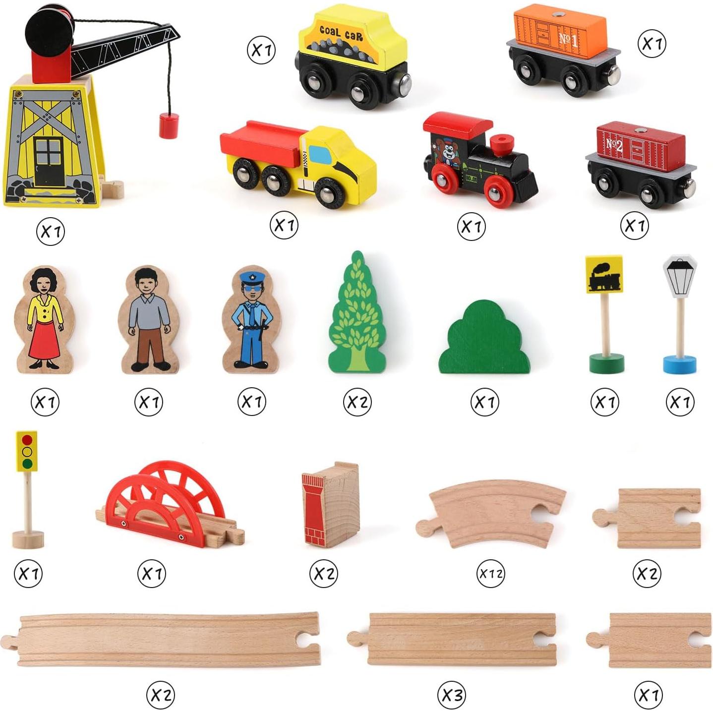 Juego de Tren de Madera Qilay 39 Piezas para Niños 3-6 Años