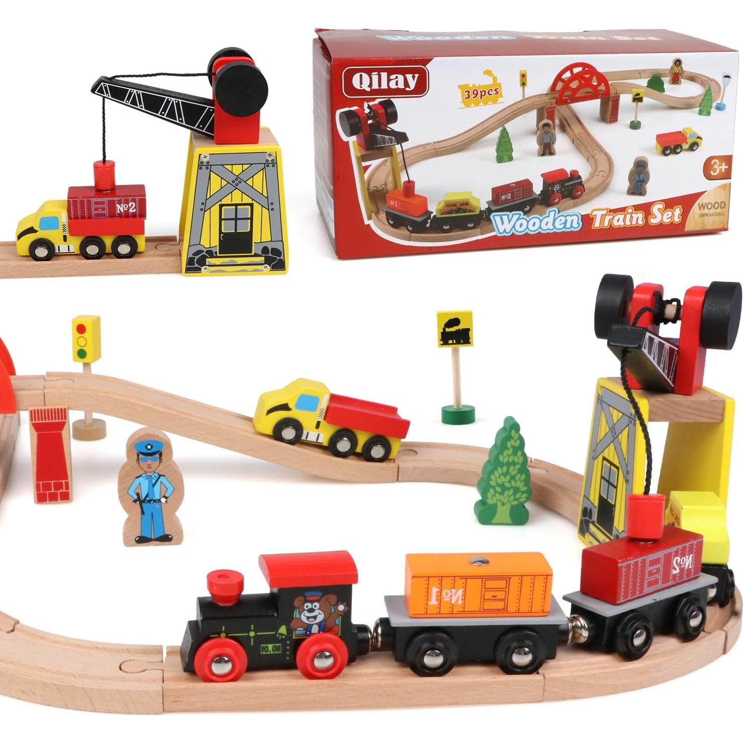 Juego de Tren de Madera Qilay 39 Piezas para Niños 3-6 Años