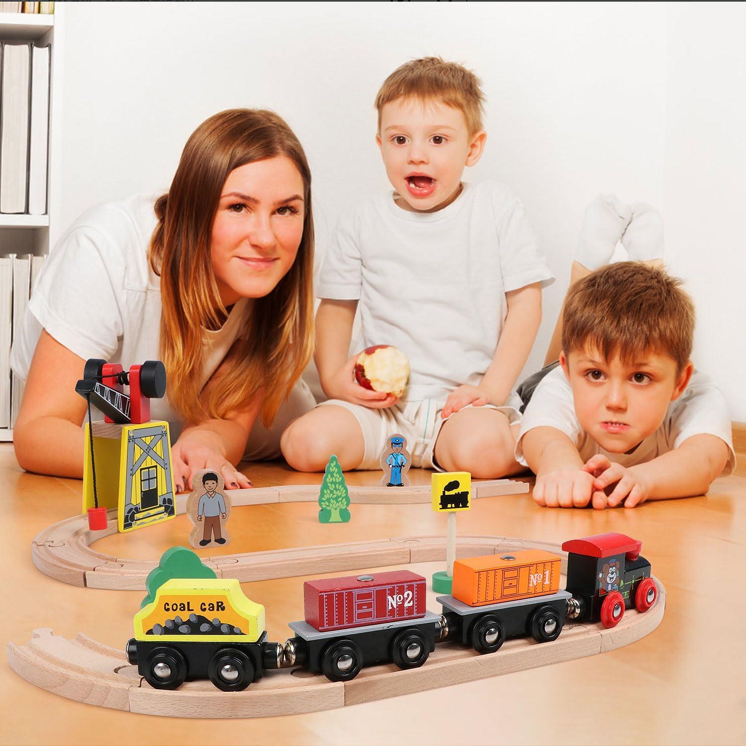 Juego de Tren de Madera Qilay 39 Piezas para Niños 3-6 Años