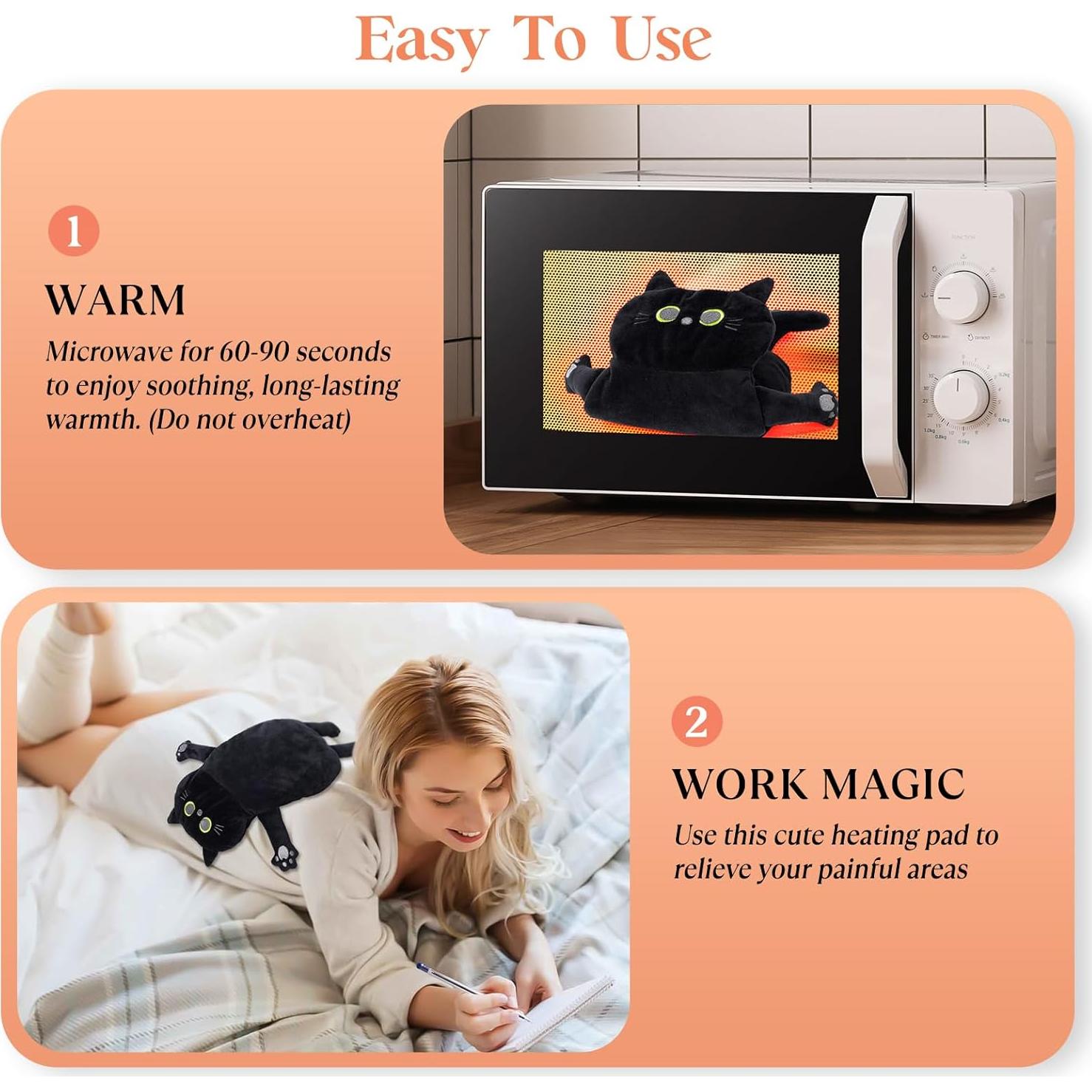 Almohadilla Térmica de Microondas GEOPAI Gato Negro 43x23cm