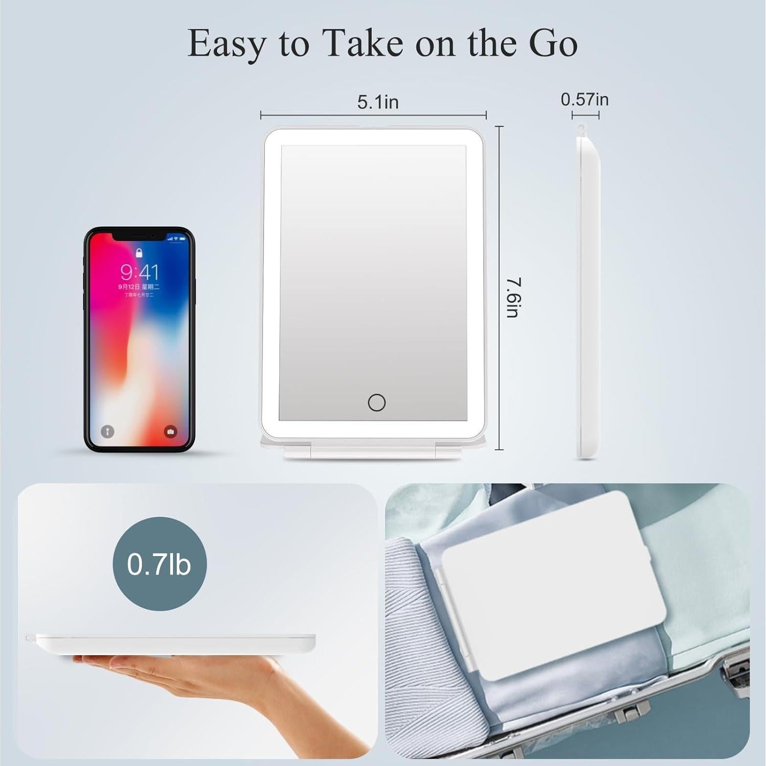 Espejo de Maquillaje de Viaje FUNTOUCH LED 72 Luces Plegable