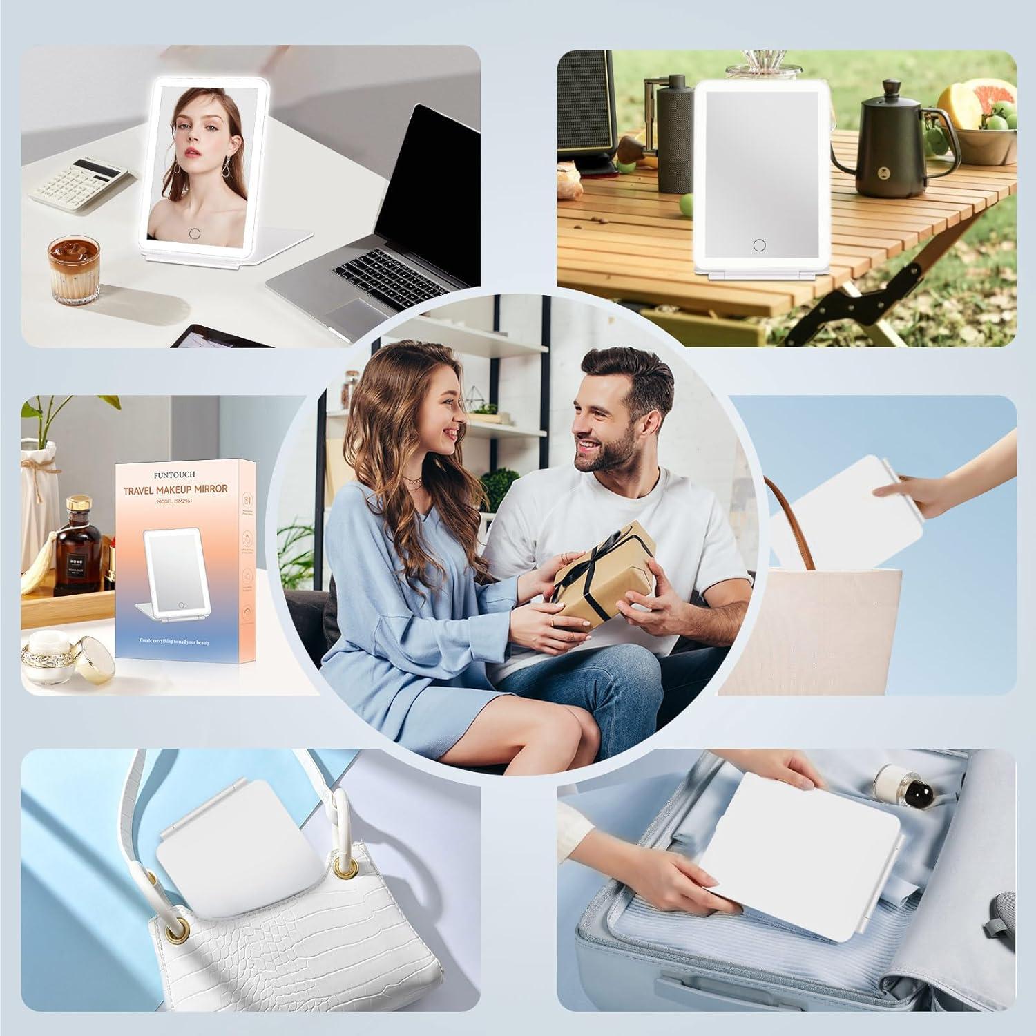 Espejo de Maquillaje de Viaje FUNTOUCH LED 72 Luces Plegable