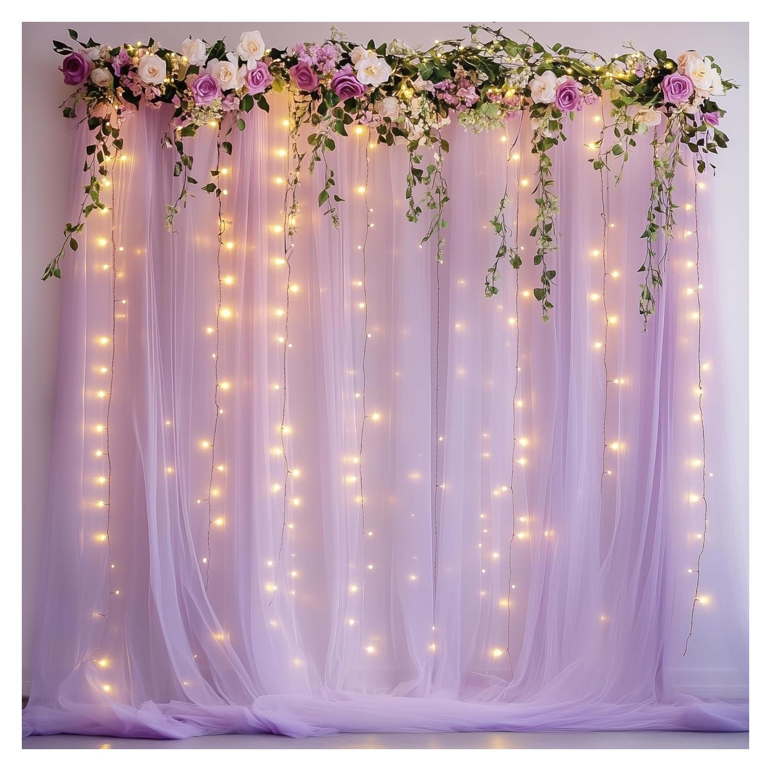 Cortinas de Tul Lavanda Fomcet con Luces 3x3m - 2 Paneles