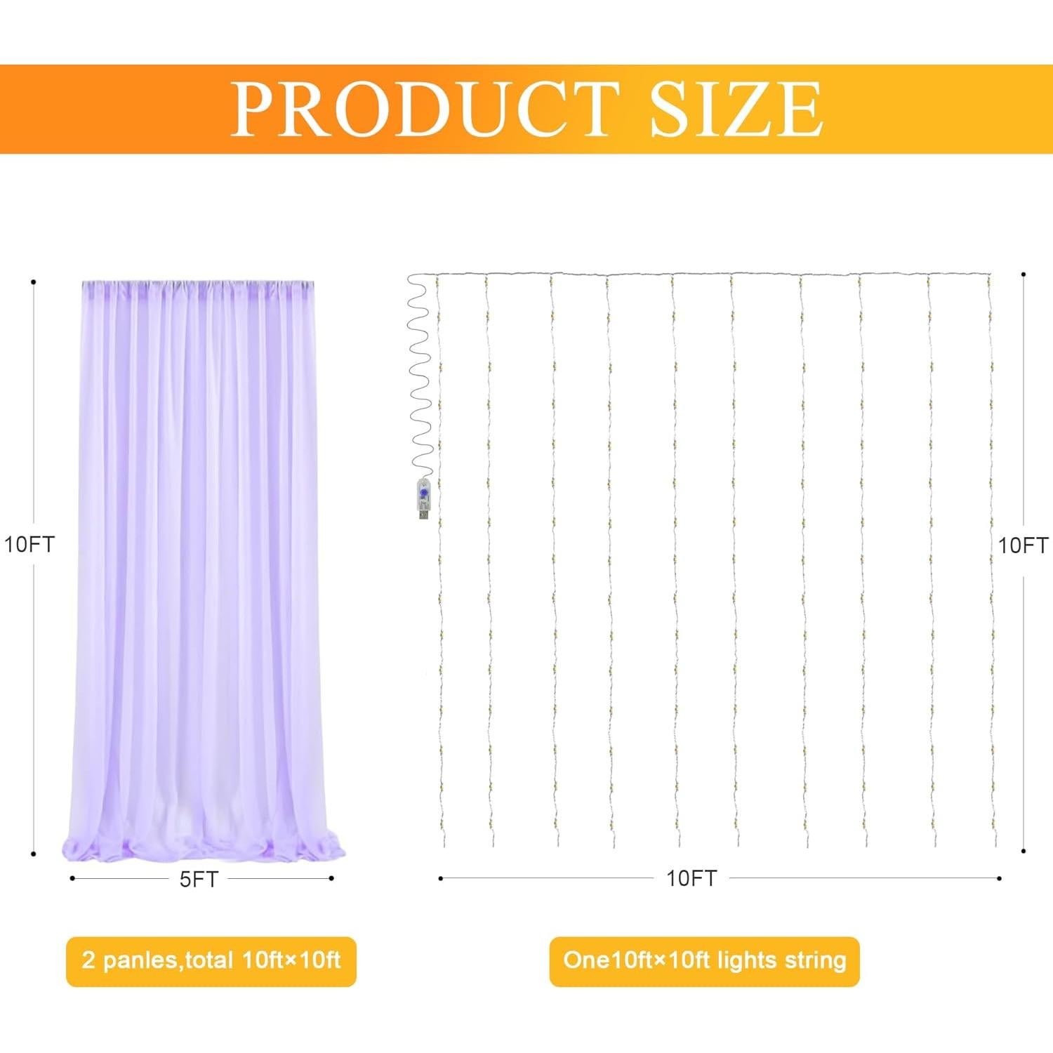 Cortinas de Tul Lavanda Fomcet con Luces 3x3m - 2 Paneles