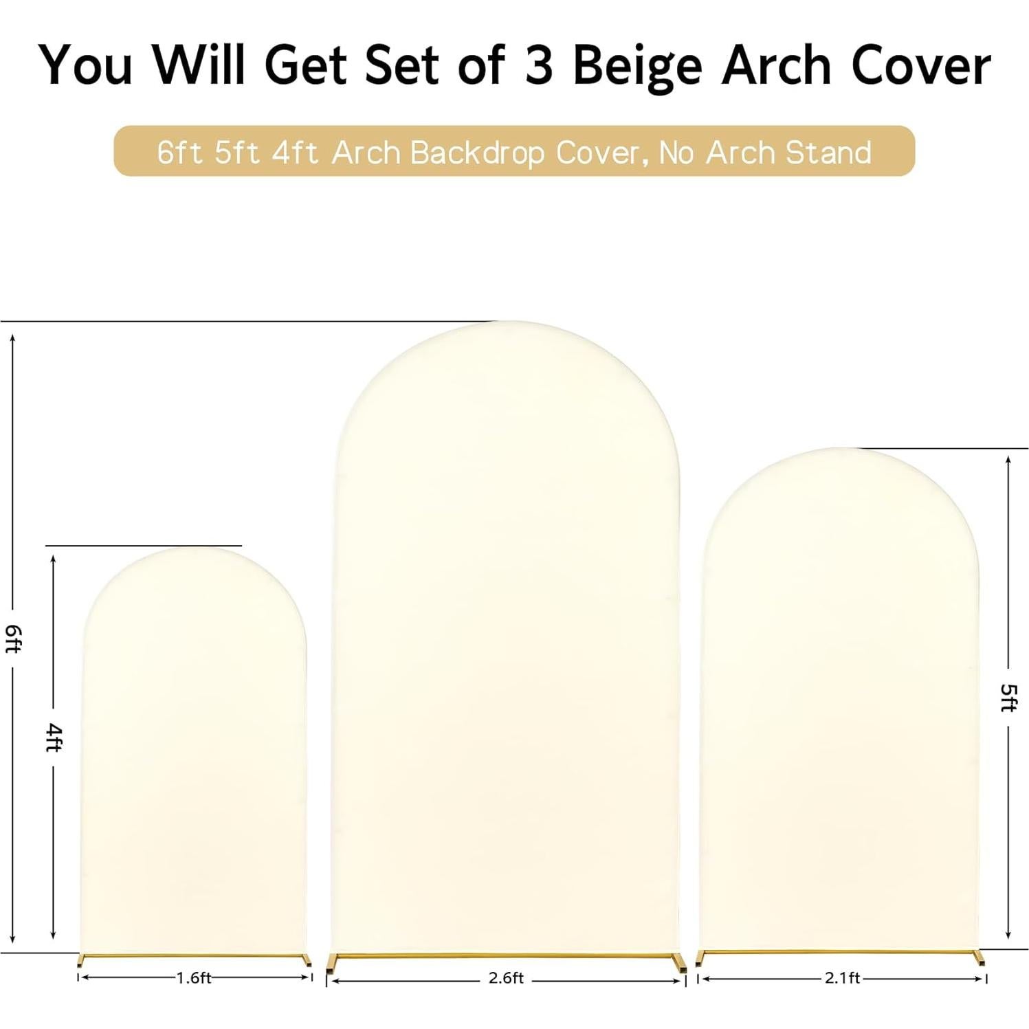 Juego de 3 Fundas de Fondo de Arco Beige Sin Arrugas 6FT 5FT 4FT